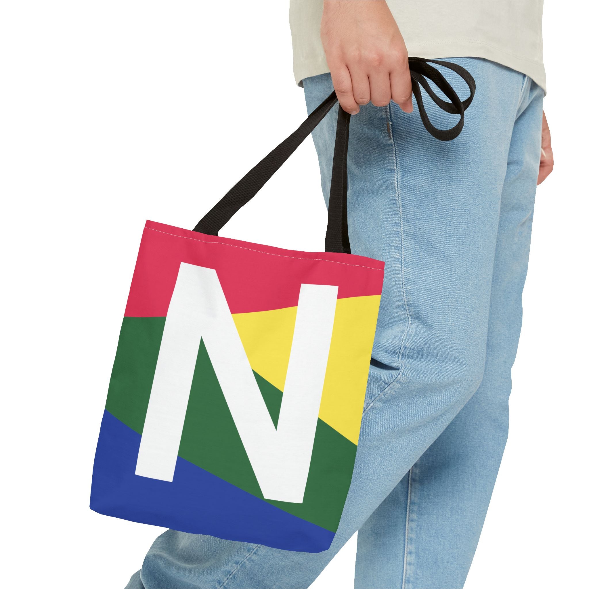 Monogram 'N' Colorblock Tote Bag — Personalized Initial N Shoulder Tote