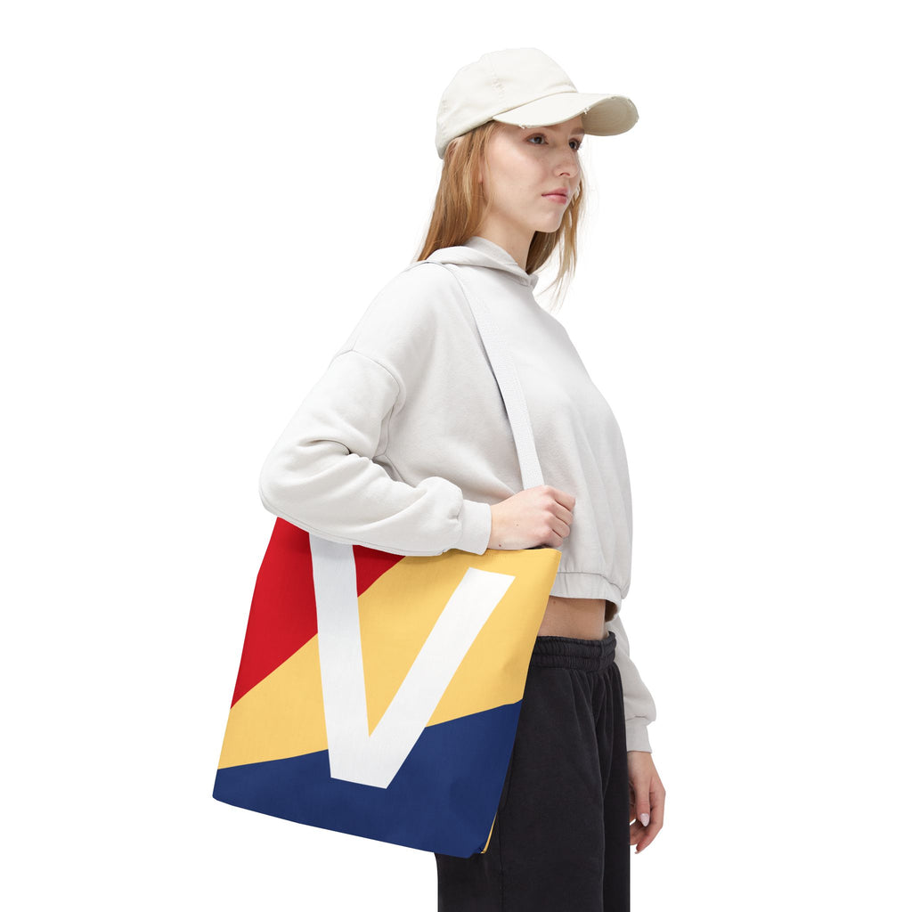 Monogram 'V' Colorblock Tote Bag — Personalized Initial V Shoulder Tote