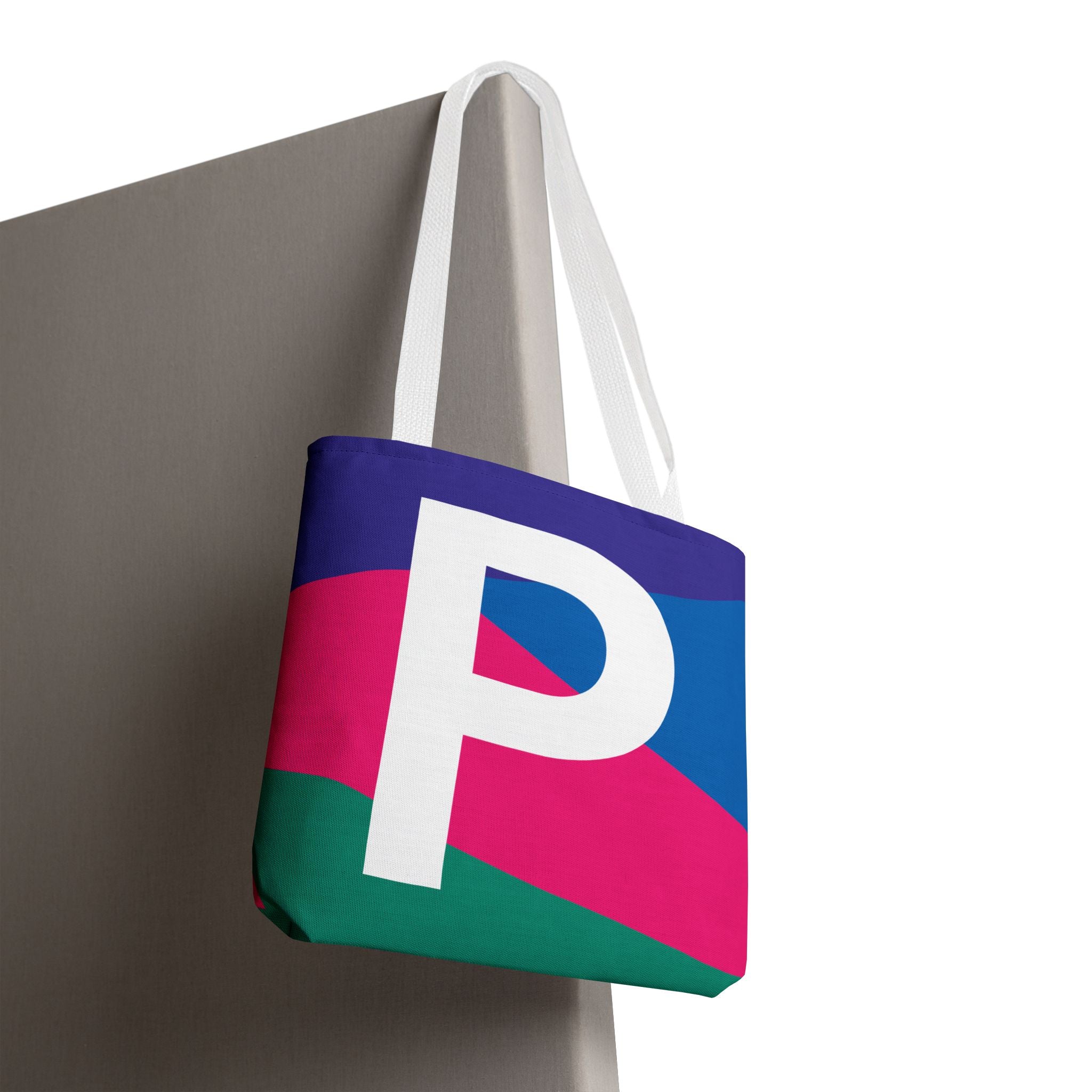 Monogram 'P' Colorblock Tote Bag — Personalized Initial P Shoulder Tote