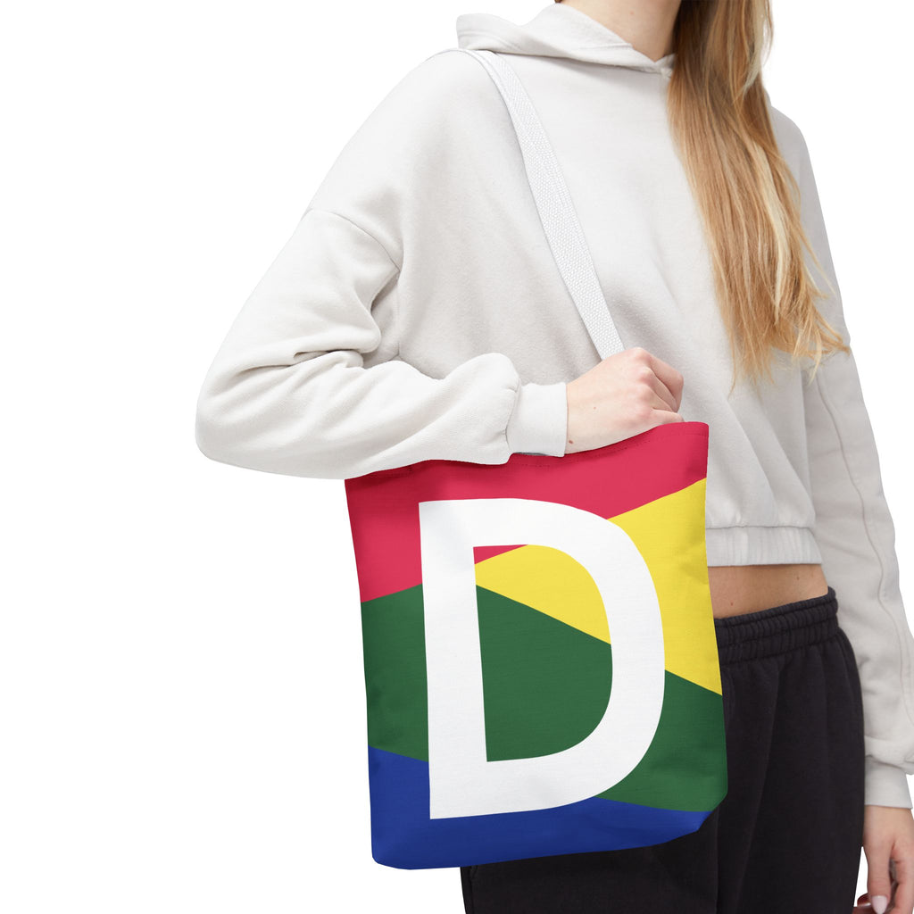 Monogram 'D' Colorblock Tote Bag — Personalized Initial D Shoulder Tote
