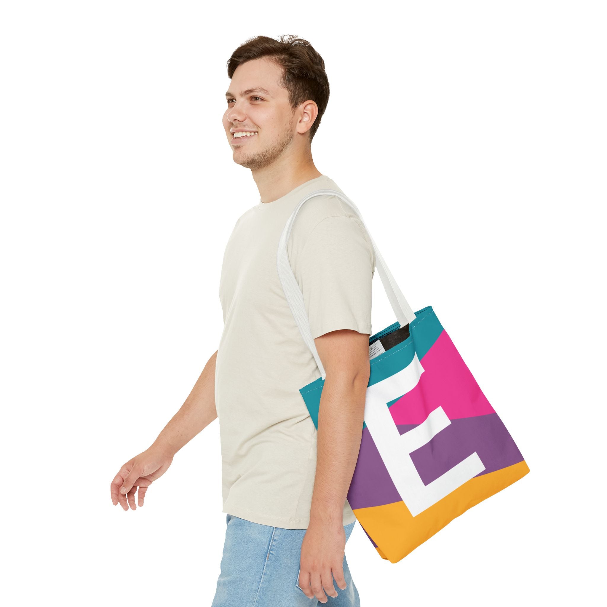 Monogram 'E' Colorblock Tote Bag — Personalized Initial E Shoulder Tote
