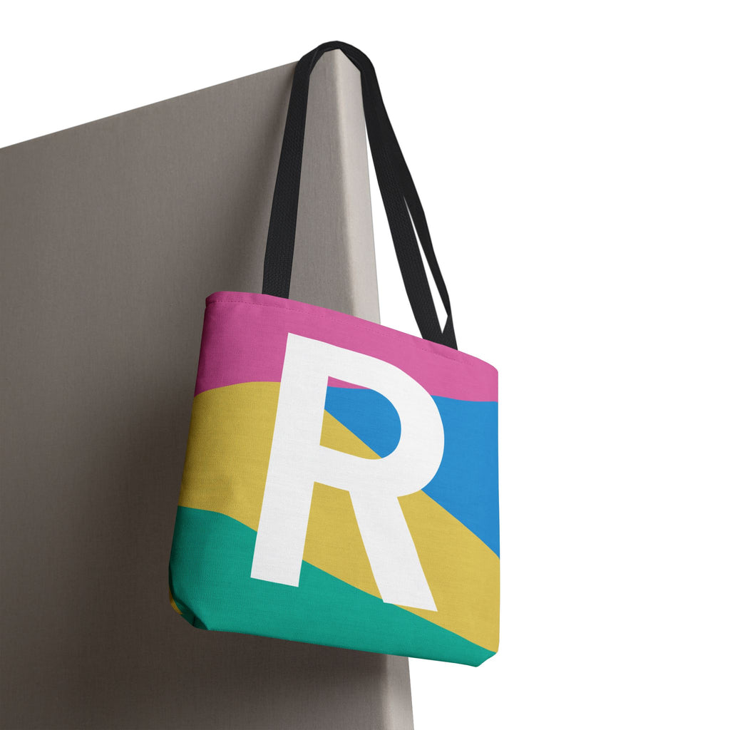 Monogram 'R' Colorblock Tote Bag — Personalized Initial R Shoulder Tote