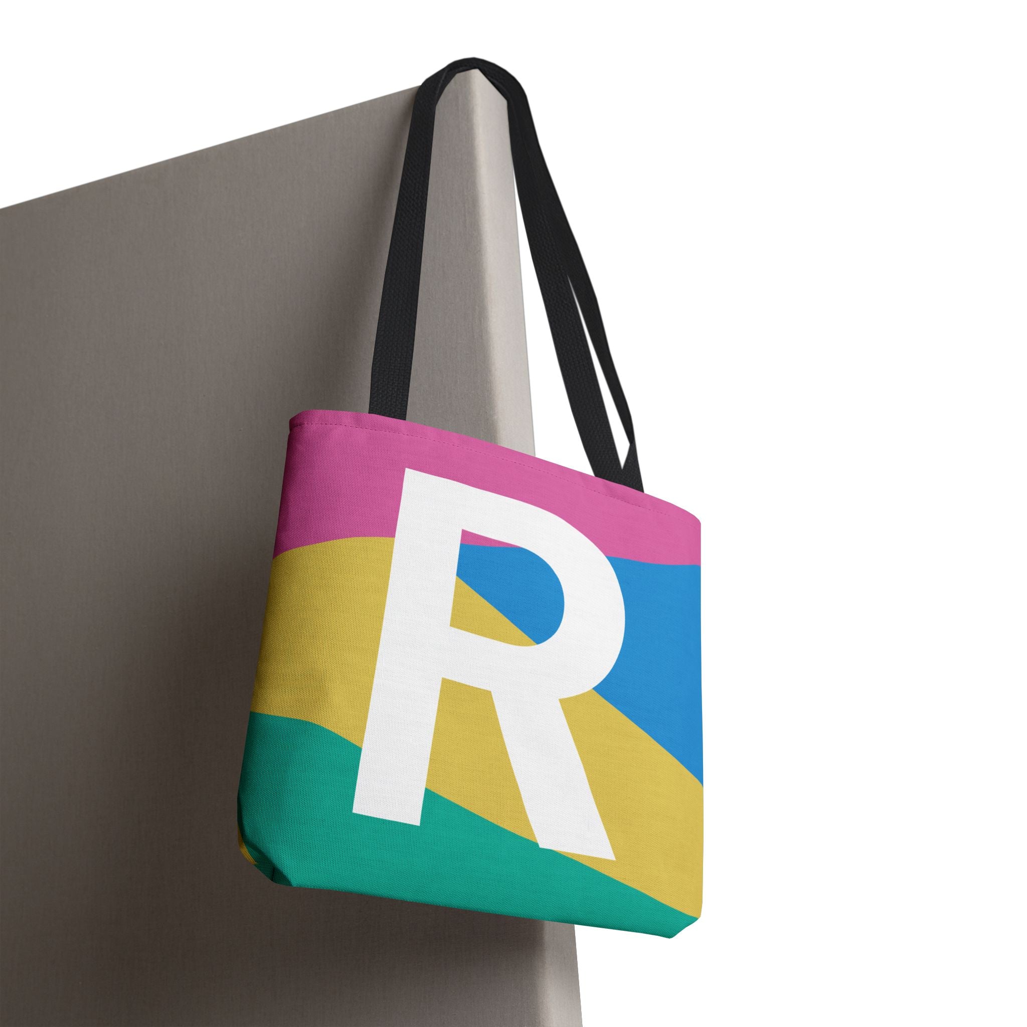 Monogram 'R' Colorblock Tote Bag — Personalized Initial R Shoulder Tote