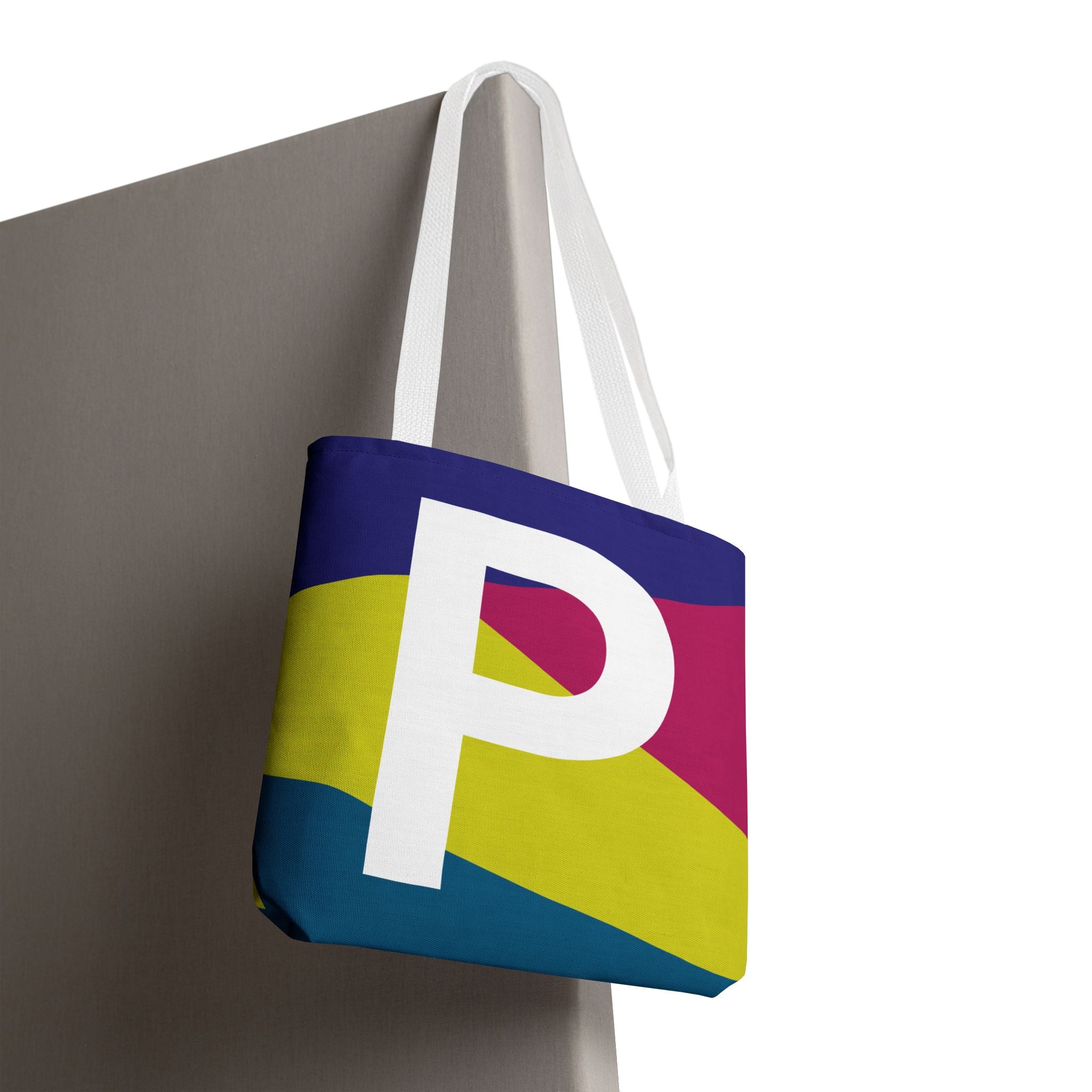Monogram 'P' Colorblock Tote Bag — Personalized Initial P Shoulder Tote