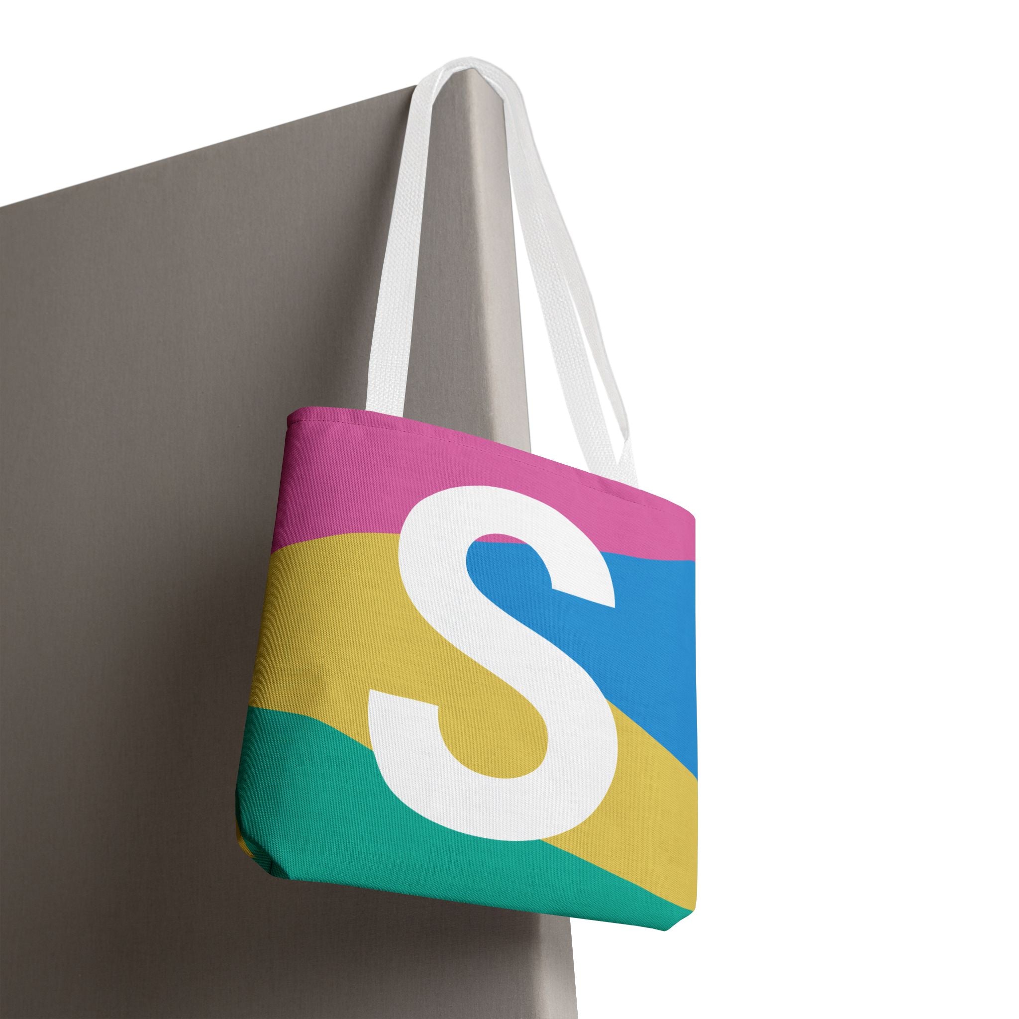 Monogram 'S' Colorblock Tote Bag — Personalized Initial S Shoulder Tote