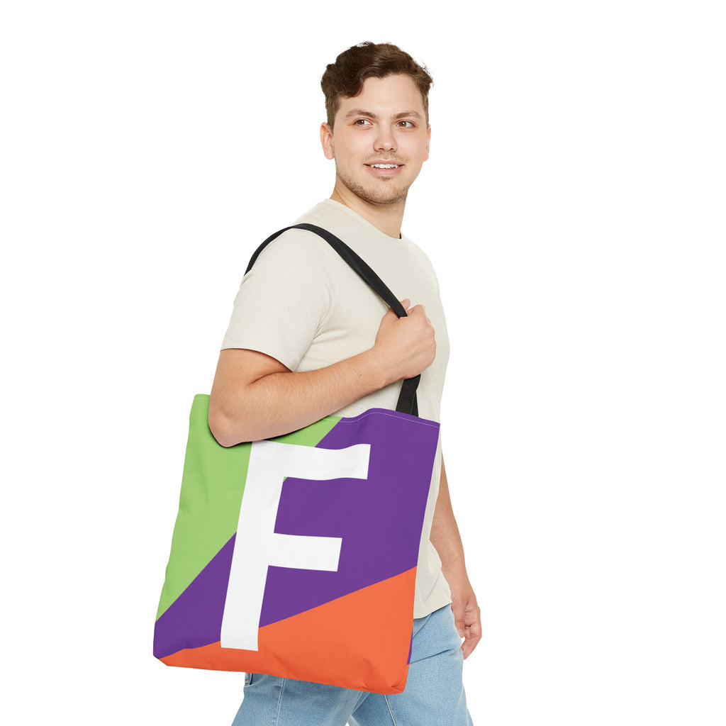 Monogram 'F' Colorblock Tote Bag — Personalized Initial F Shoulder Tote