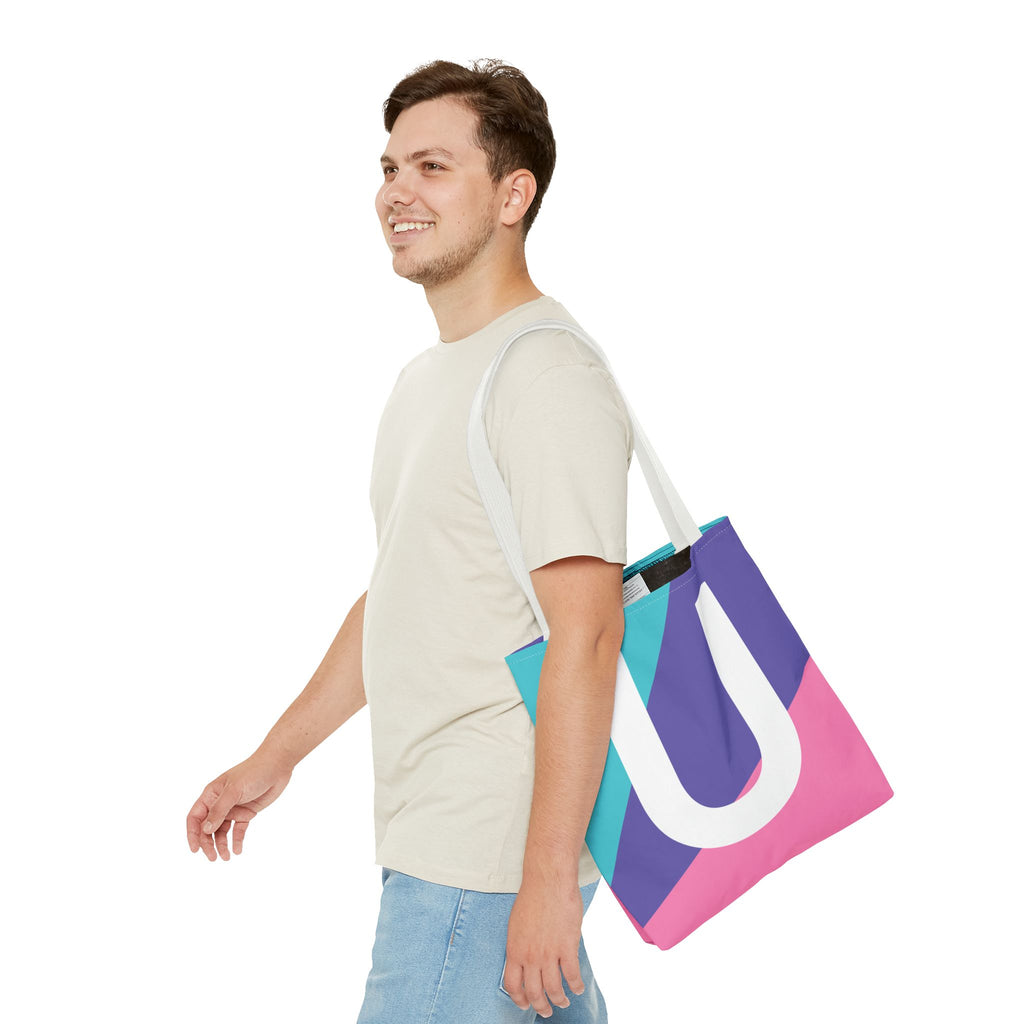 Monogram 'U' Colorblock Tote Bag — Personalized Initial U Shoulder Tote