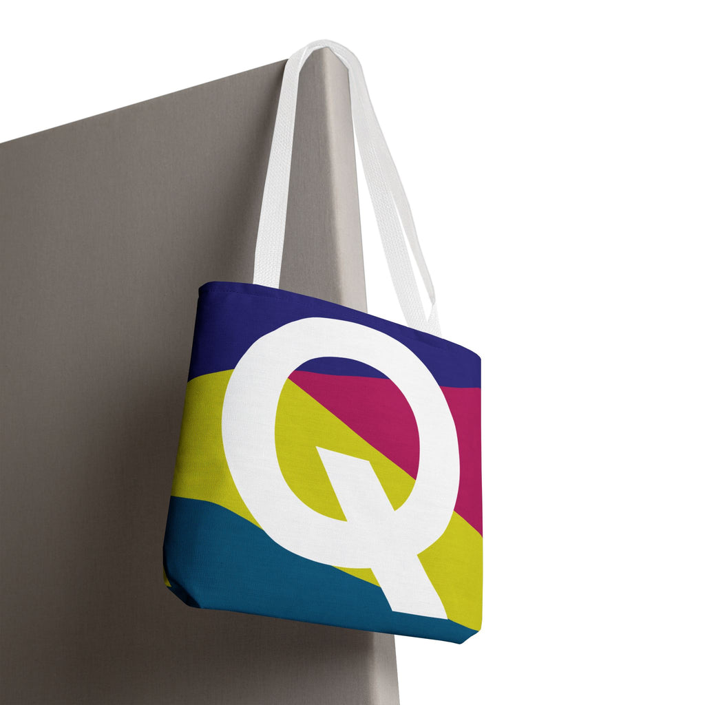 Monogram 'Q' Colorblock Tote Bag — Personalized Initial Q Shoulder Tote