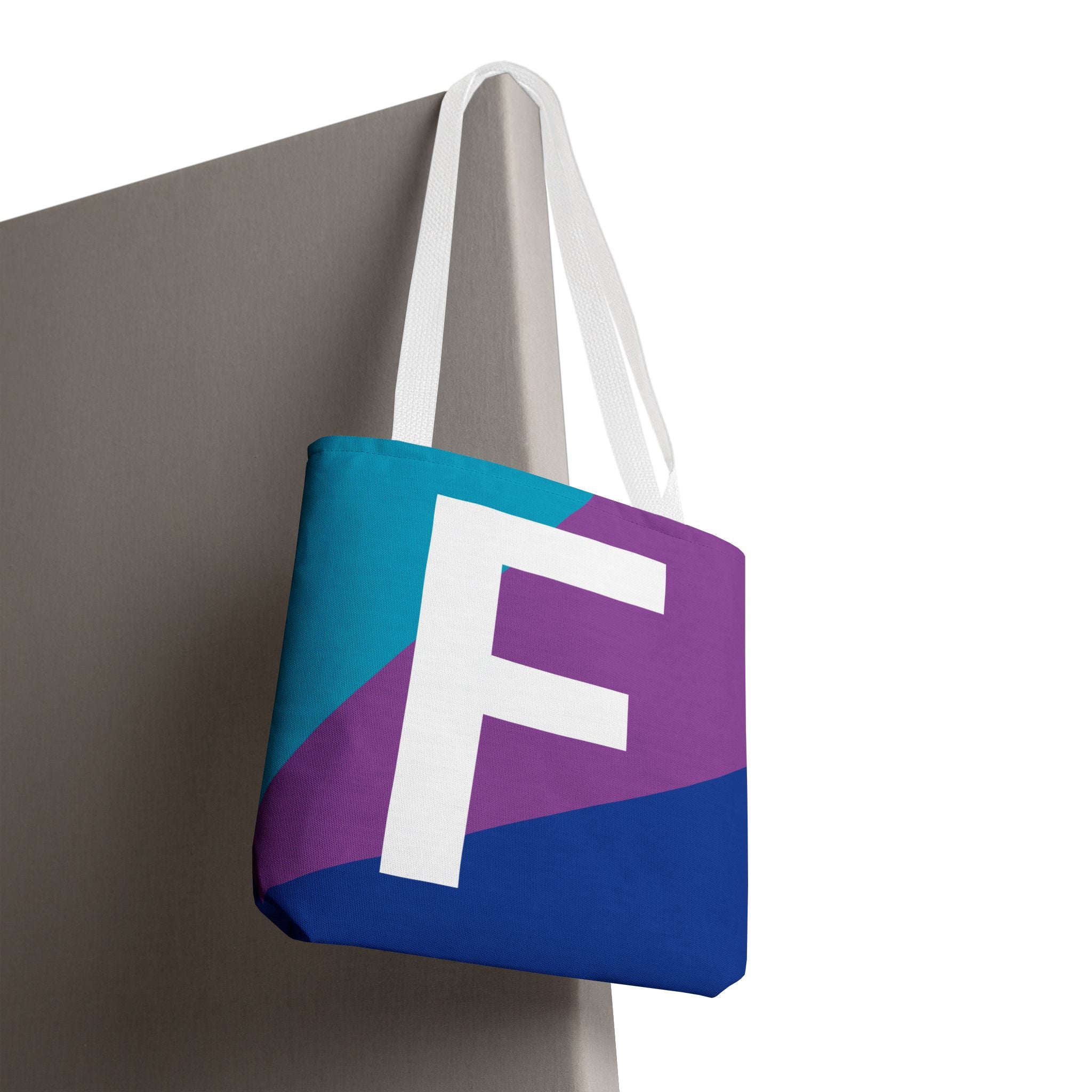 Monogram 'F' Colorblock Tote Bag — Personalized Initial F Shoulder Tote