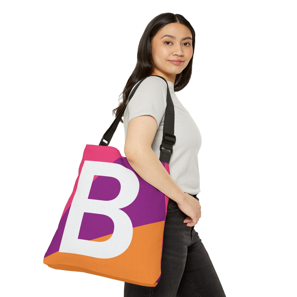 Initial Letter 'B' Colorblock Adjustable Tote Bag — Monogram Alphabet Shoulder Bag