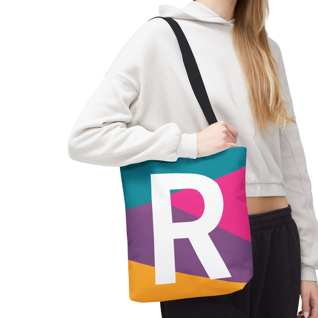 Monogram 'R' Colorblock Tote Bag — Personalized Initial R Shoulder Tote