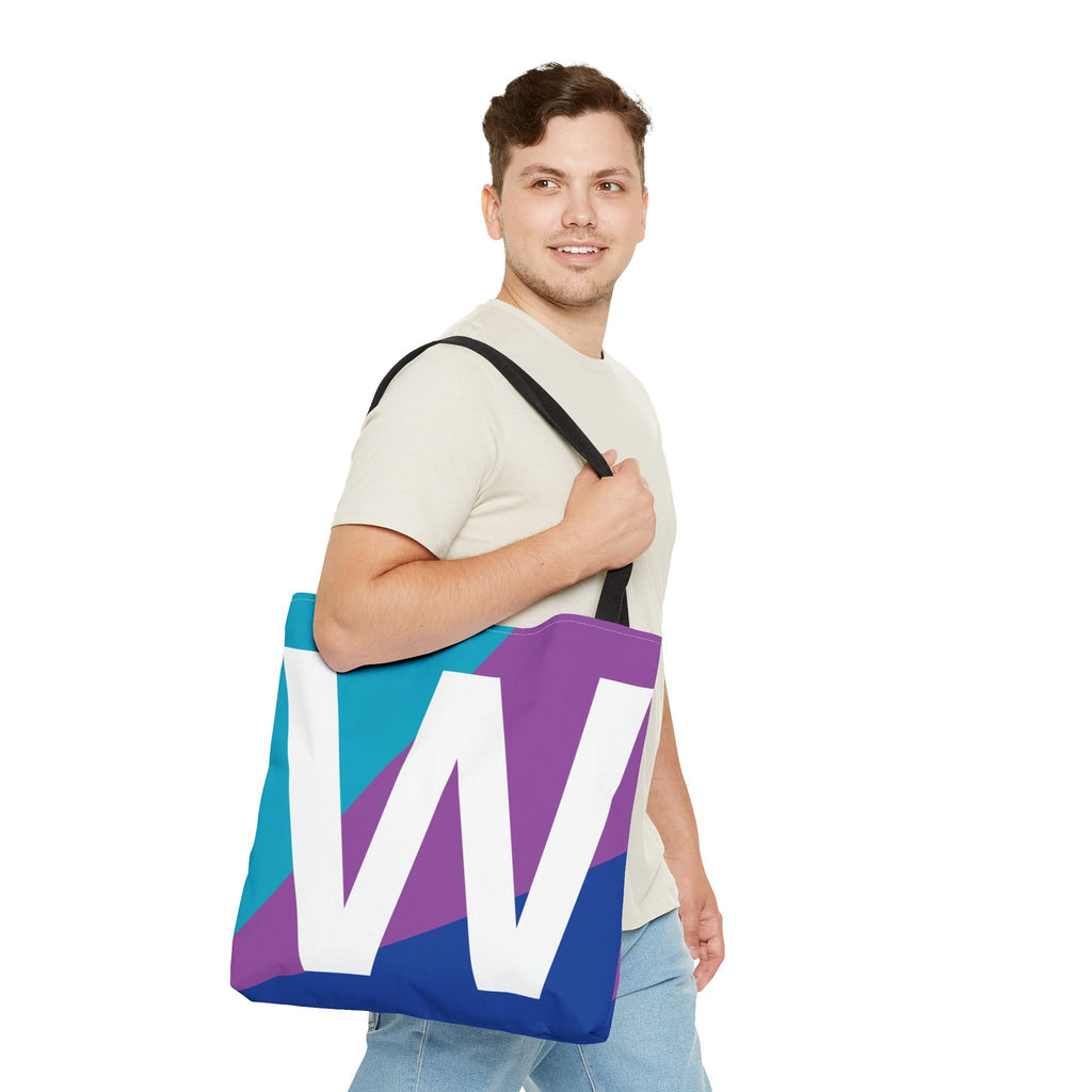 Monogram 'W' Colorblock Tote Bag — Personalized Initial W Shoulder Tote
