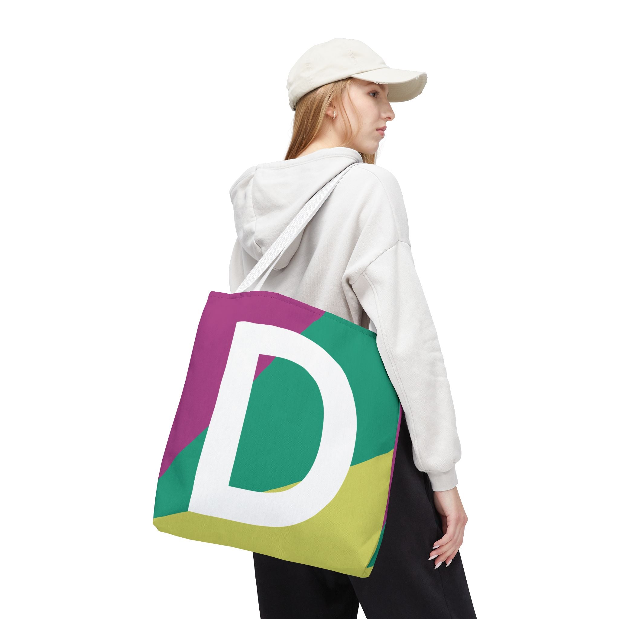 Monogram 'D' Colorblock Tote Bag — Personalized Initial D Shoulder Tote