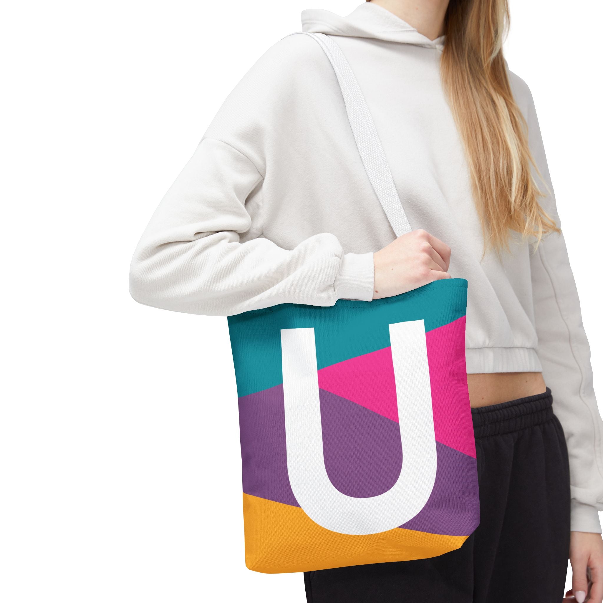 Monogram 'U' Colorblock Tote Bag — Personalized Initial U Shoulder Tote