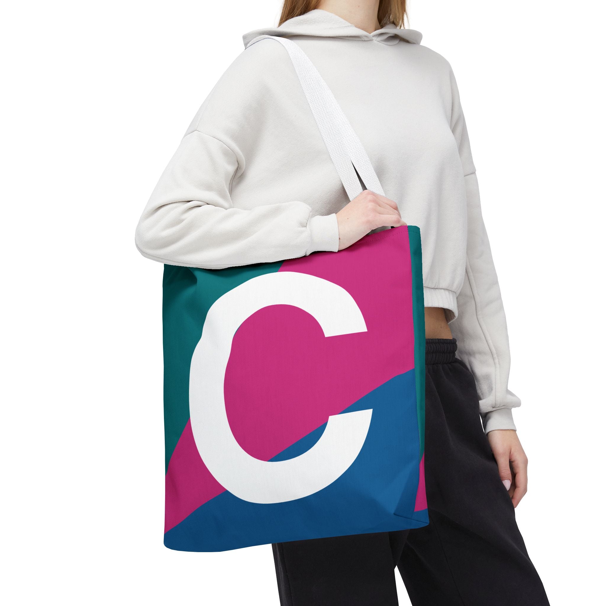 Monogram 'C' Colorblock Tote Bag — Personalized Initial C Shoulder Tote