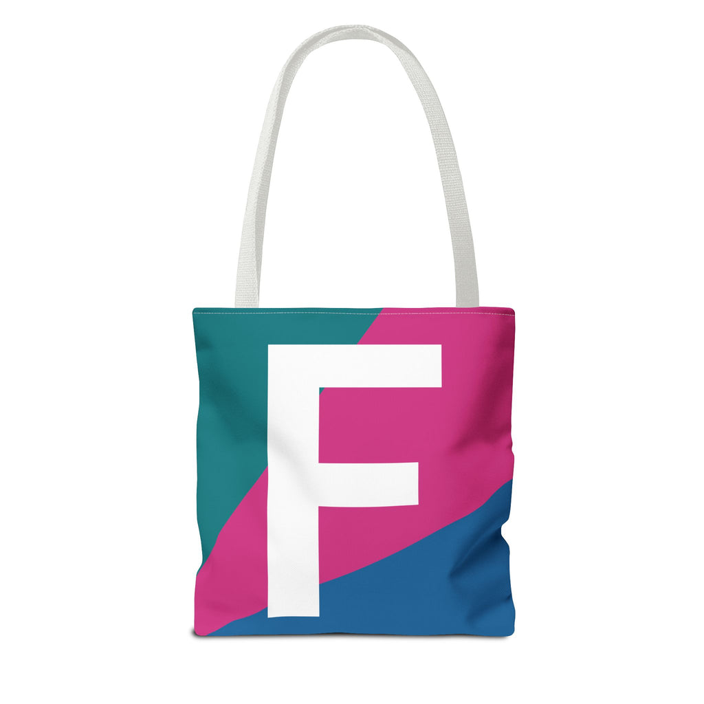 Monogram 'F' Colorblock Tote Bag — Personalized Initial F Shoulder Tote