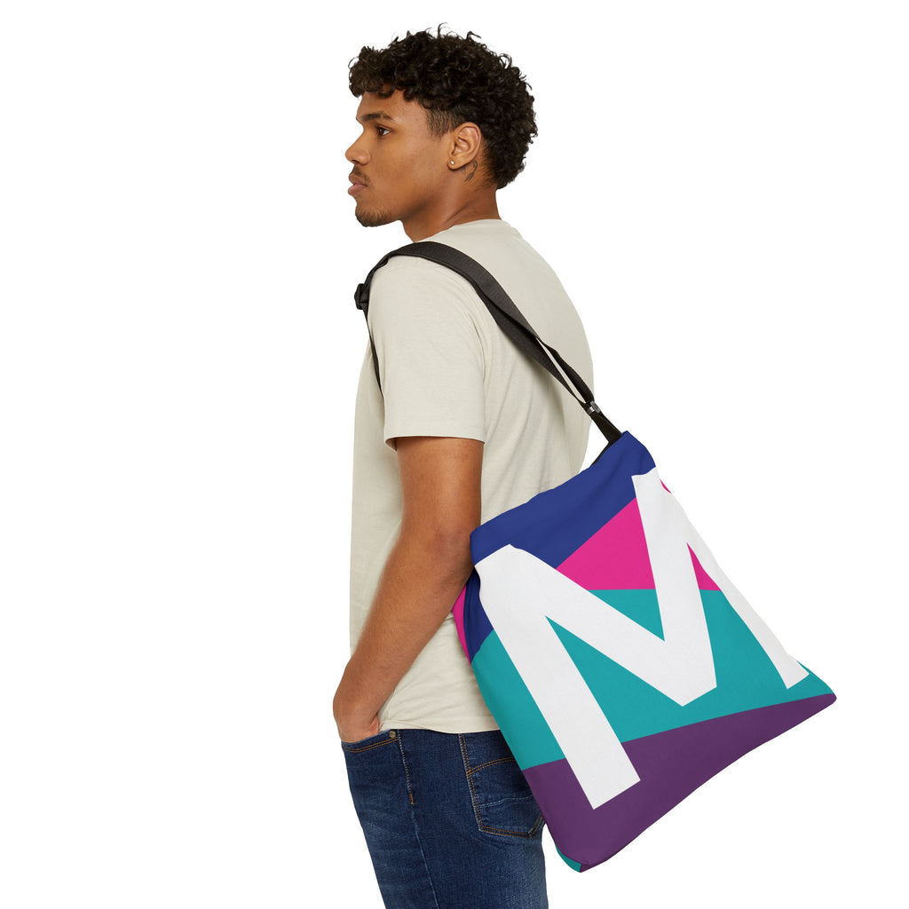 Initial Letter 'M' Colorblock Adjustable Tote Bag — Monogram Alphabet Shoulder Bag