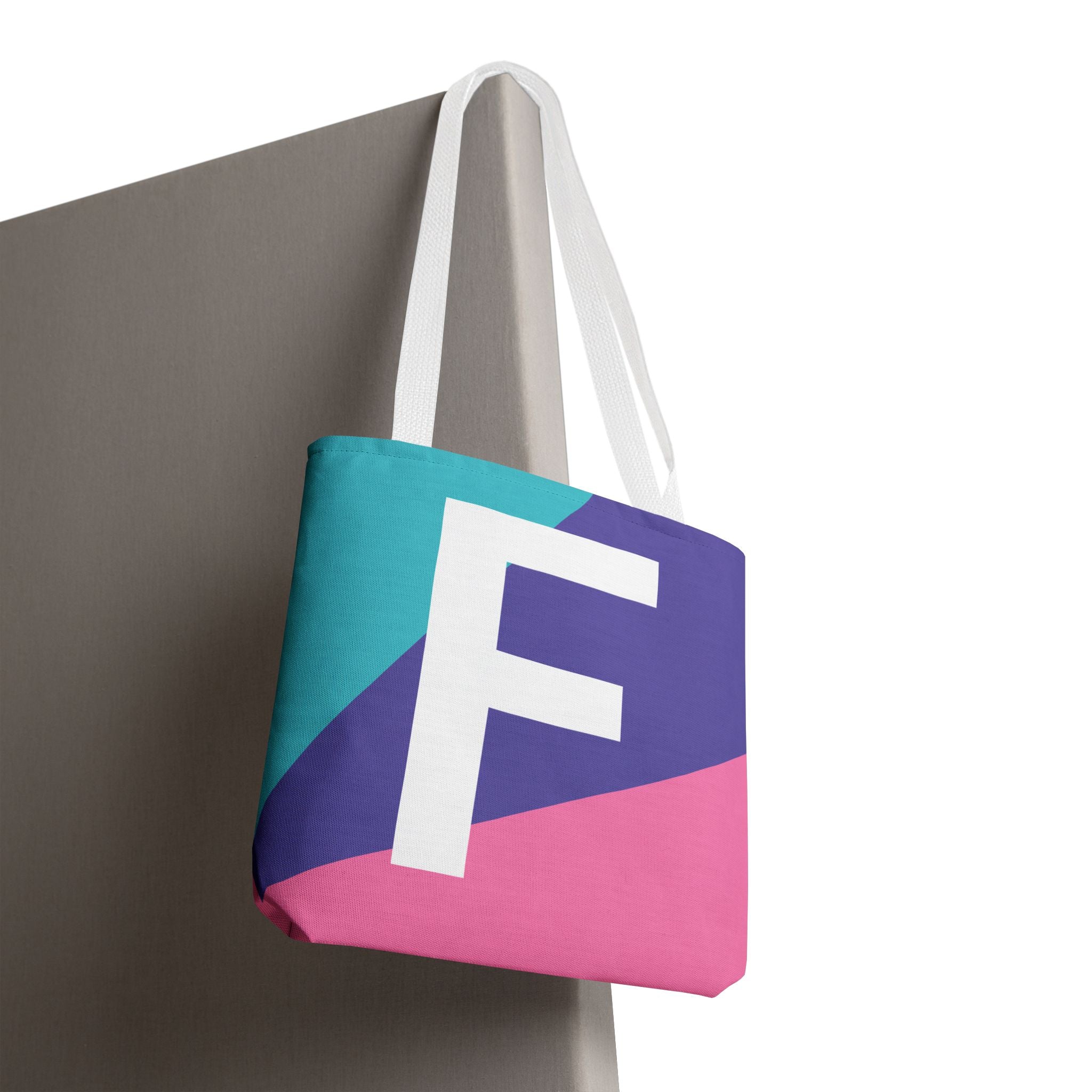 Monogram 'F' Colorblock Tote Bag — Personalized Initial F Shoulder Tote