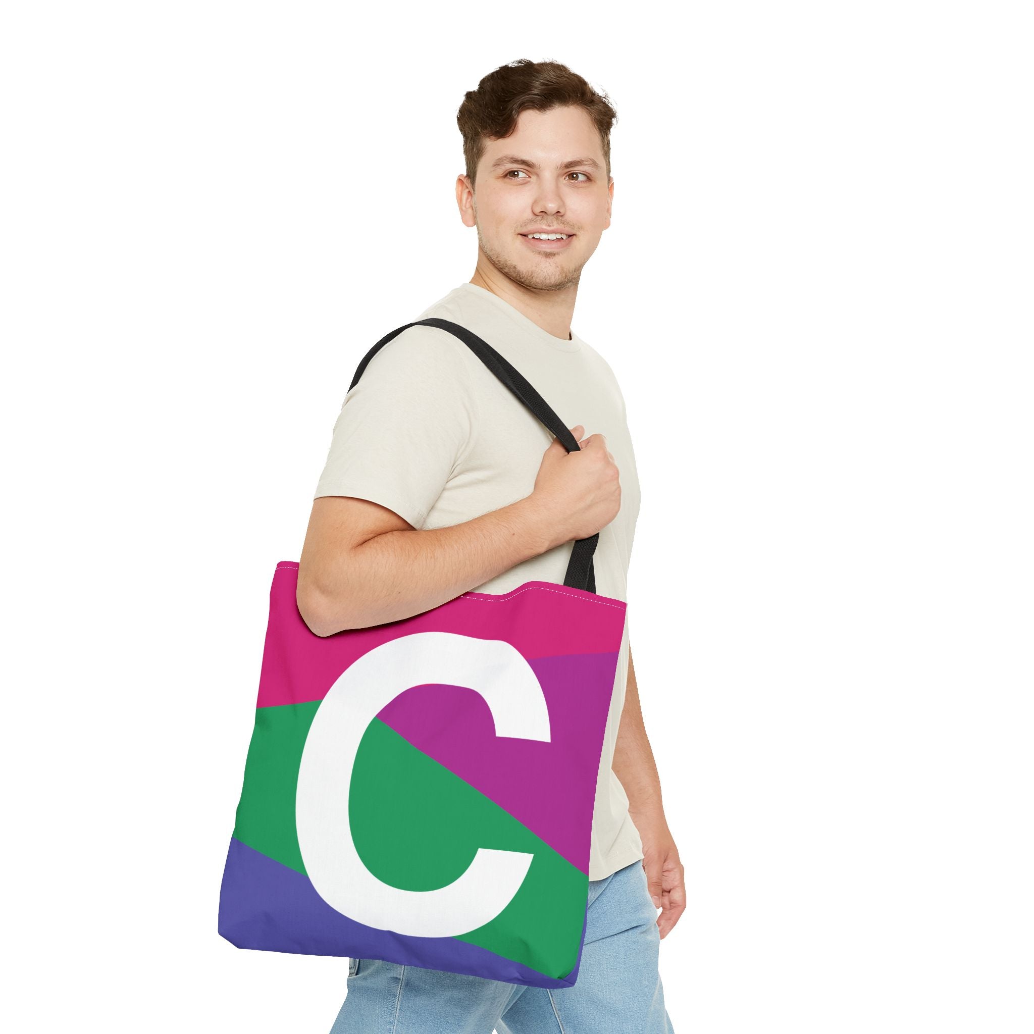 Monogram 'C' Colorblock Tote Bag — Personalized Initial C Shoulder Tote