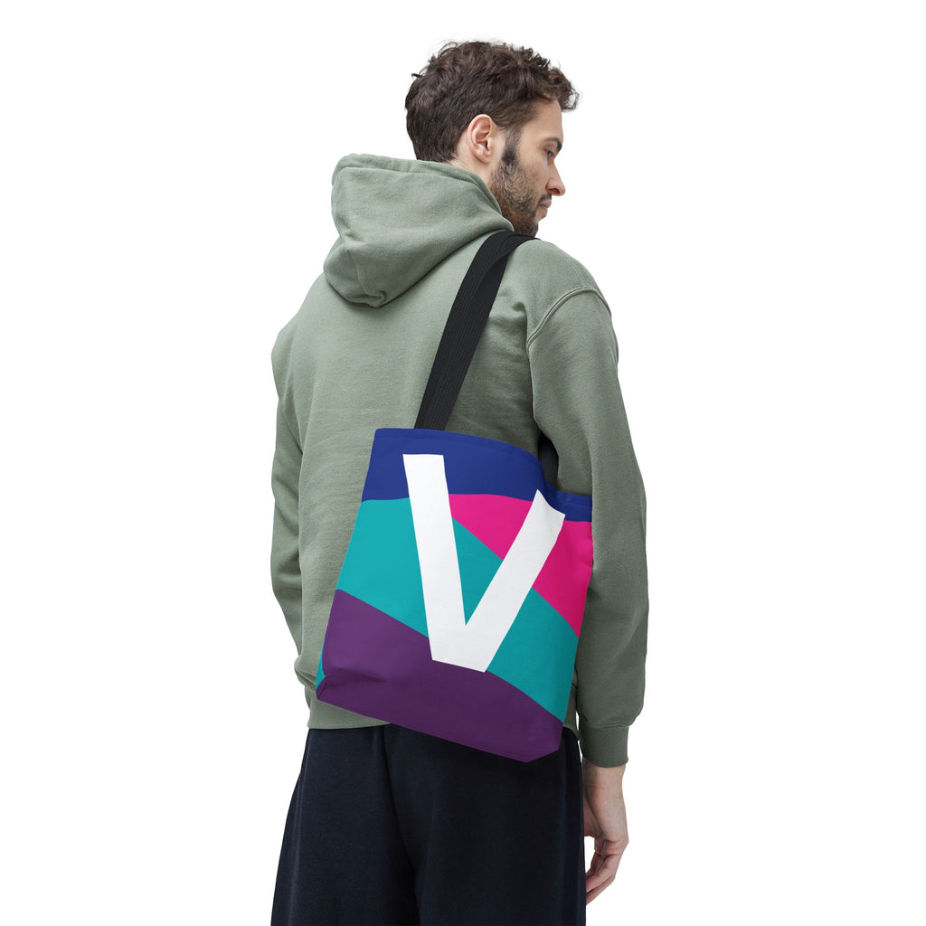 Monogram 'V' Colorblock Tote Bag — Personalized Initial V Shoulder Tote
