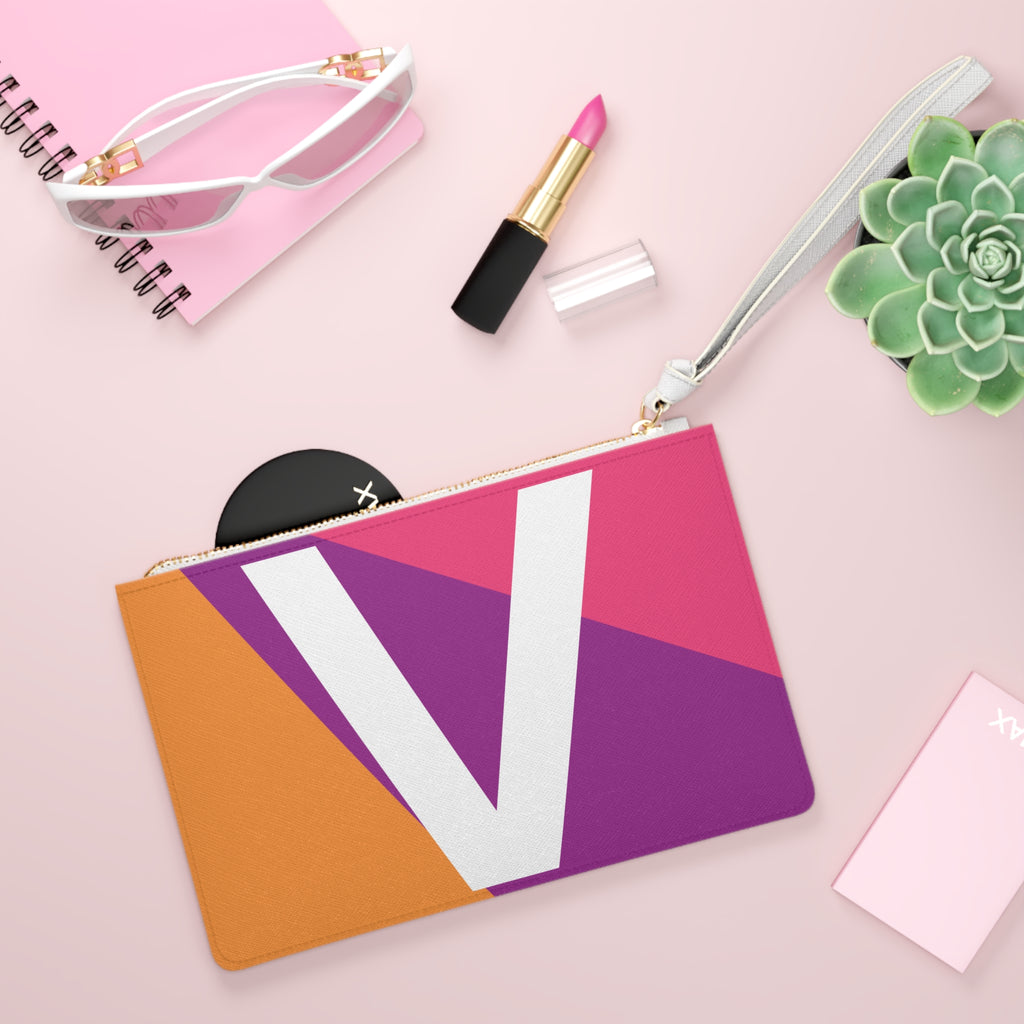 Monogram 'V' Colorblock Clutch Bag — Bold Geometric Wristlet for Everyday & Gifts