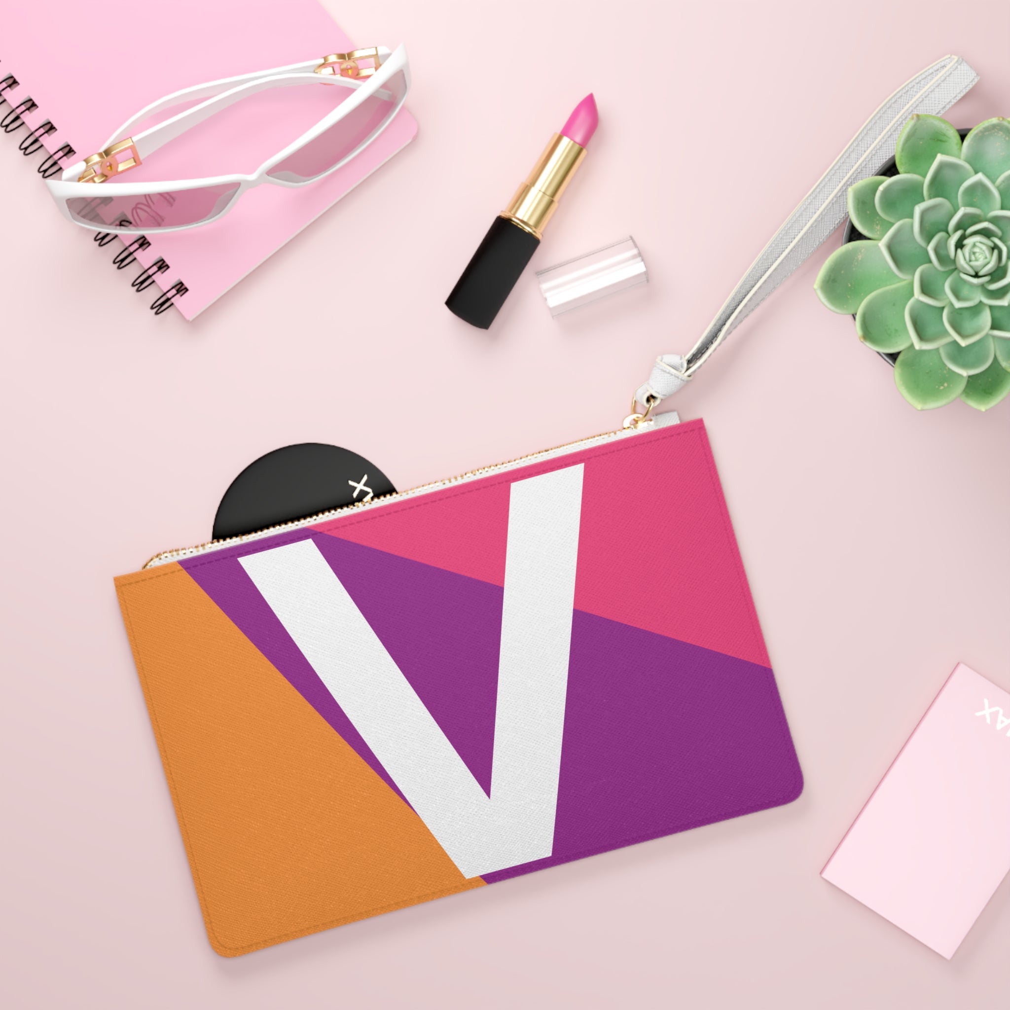 Monogram 'V' Colorblock Clutch Bag — Bold Geometric Wristlet for Everyday & Gifts