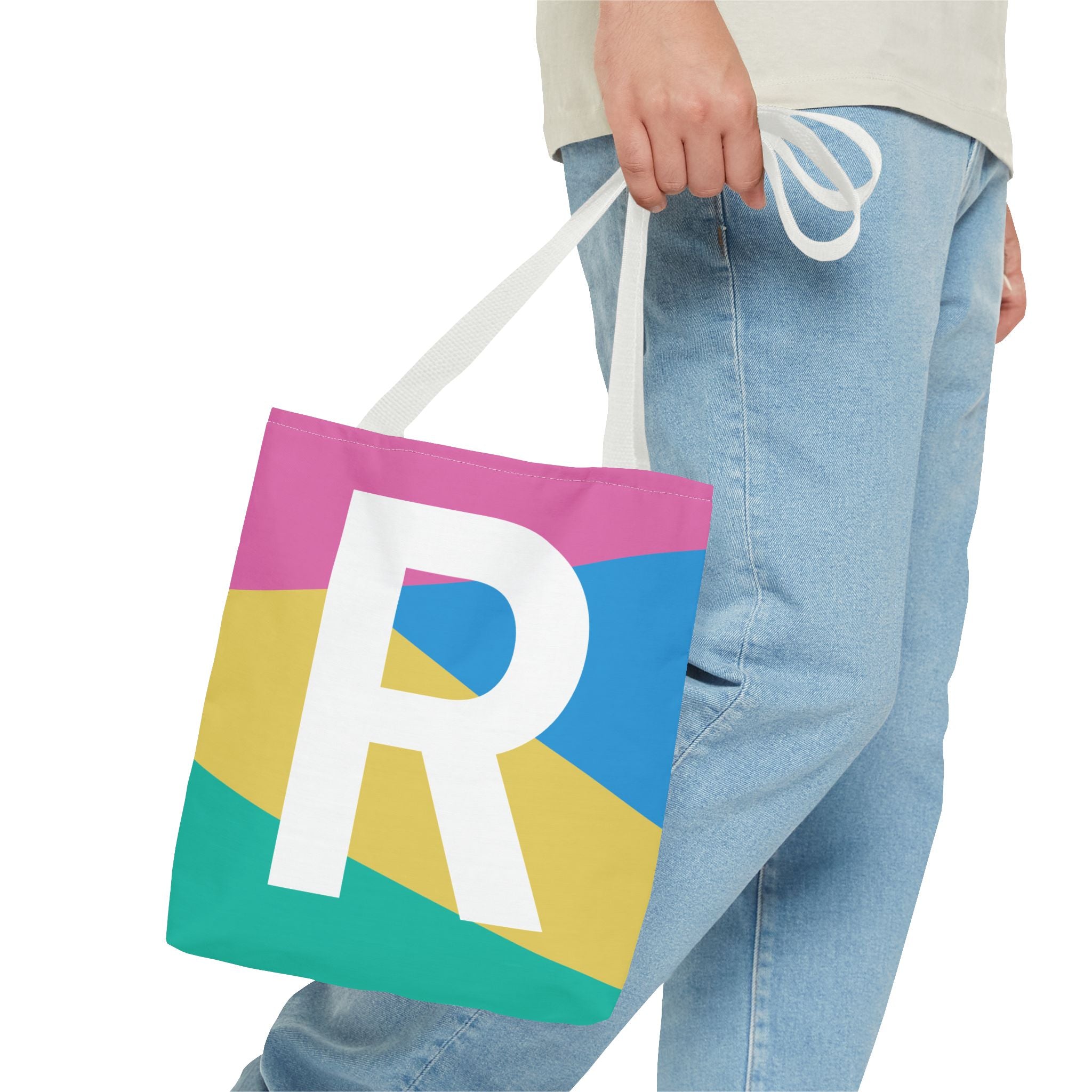 Monogram 'R' Colorblock Tote Bag — Personalized Initial R Shoulder Tote