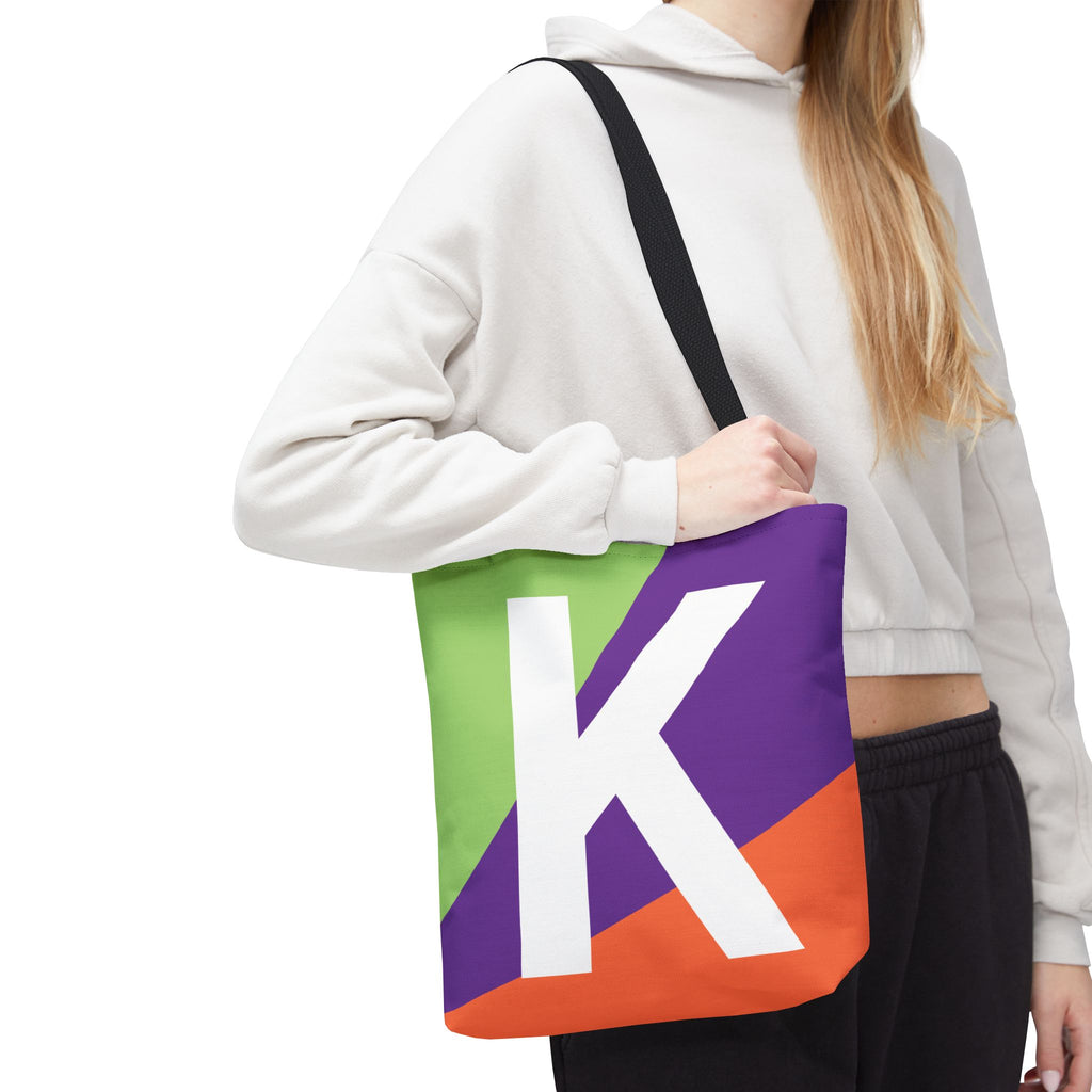 Monogram 'K' Colorblock Tote Bag — Personalized Initial K Shoulder Tote