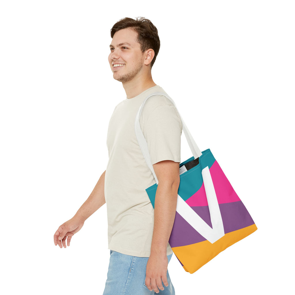 Monogram 'V' Colorblock Tote Bag — Personalized Initial V Shoulder Tote