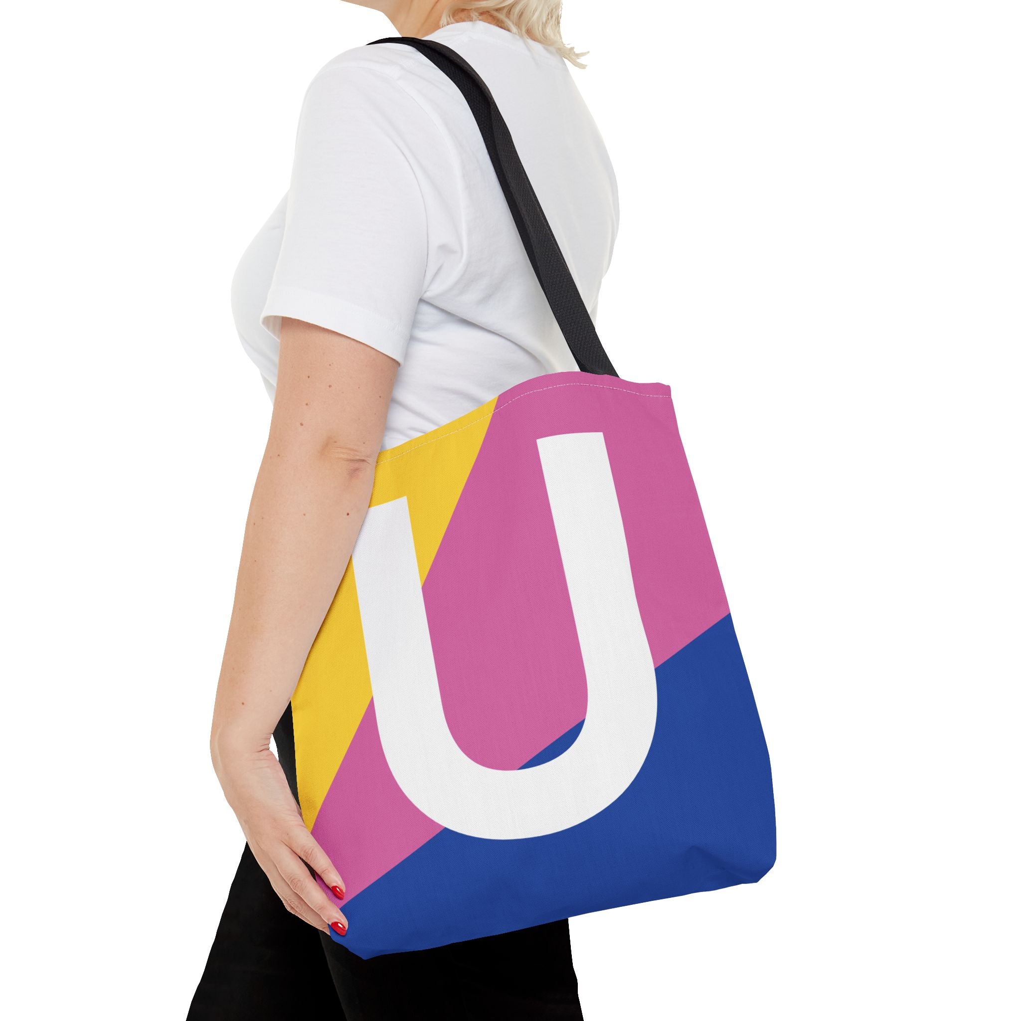 Monogram 'U' Colorblock Tote Bag — Personalized Initial U Shoulder Tote