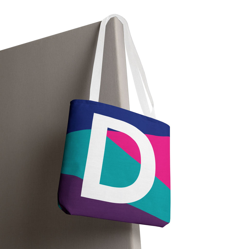 Monogram 'D' Colorblock Tote Bag — Personalized Initial D Shoulder Tote