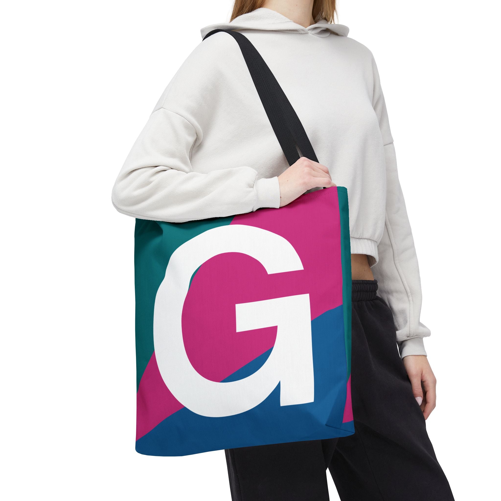 Monogram 'G' Colorblock Tote Bag — Personalized Initial G Shoulder Tote