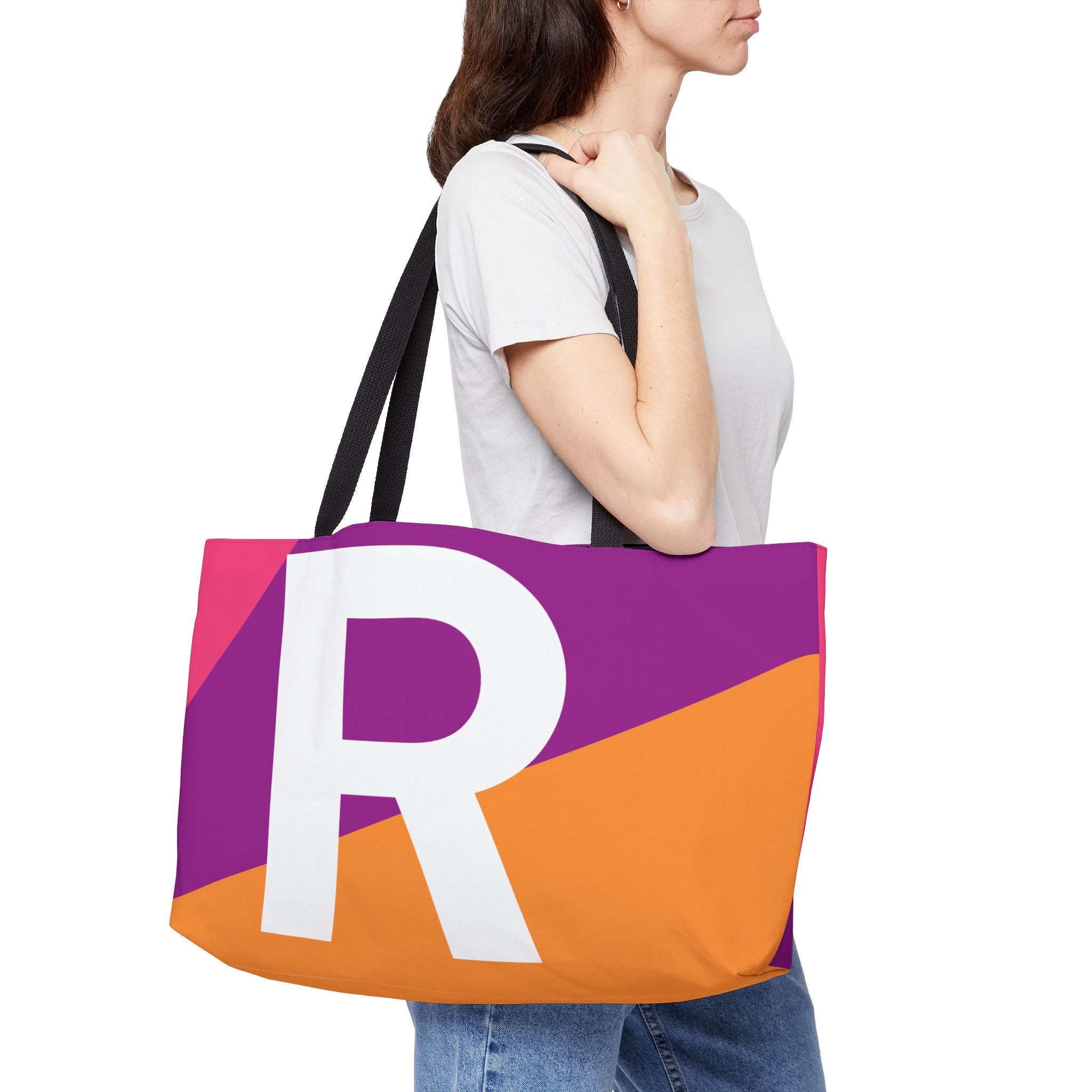 Personalized 'R' Colorblock Tote Bag — Monogram Weekender Tote