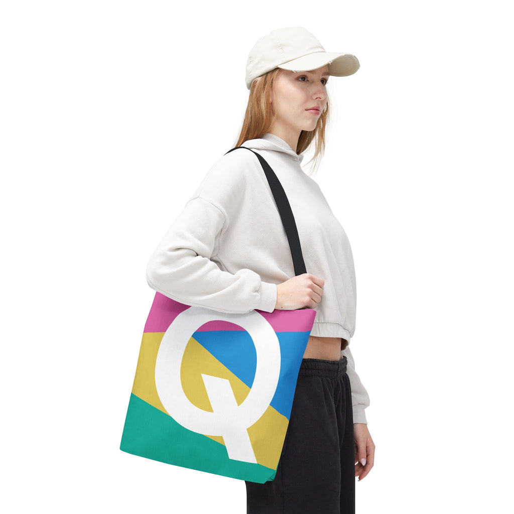 Monogram 'Q' Colorblock Tote Bag — Personalized Initial Q Shoulder Tote