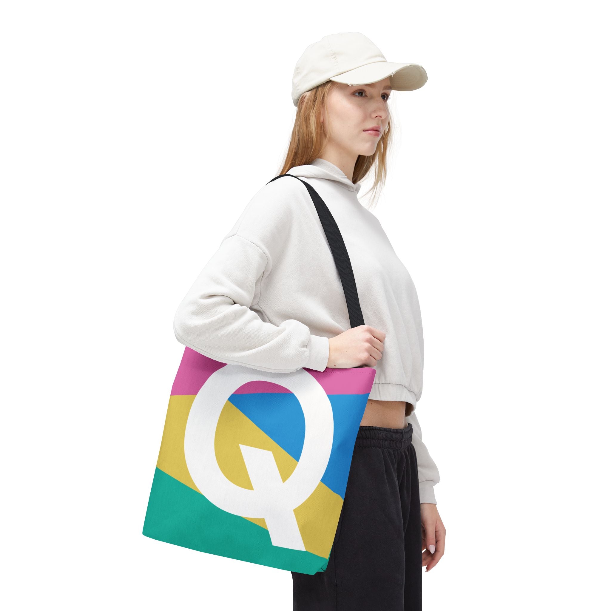 Monogram 'Q' Colorblock Tote Bag — Personalized Initial Q Shoulder Tote