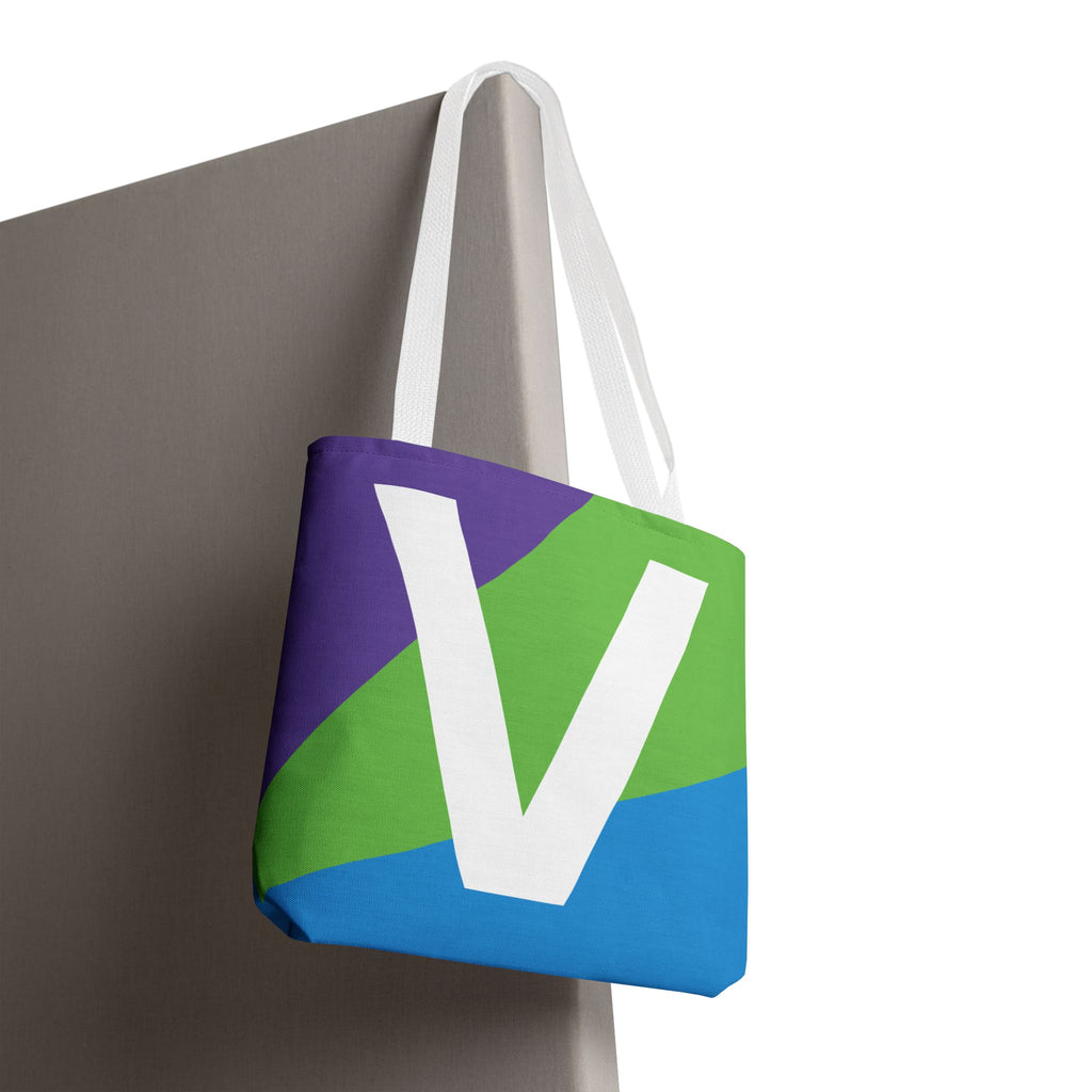 Monogram 'V' Colorblock Tote Bag — Personalized Initial V Shoulder Tote