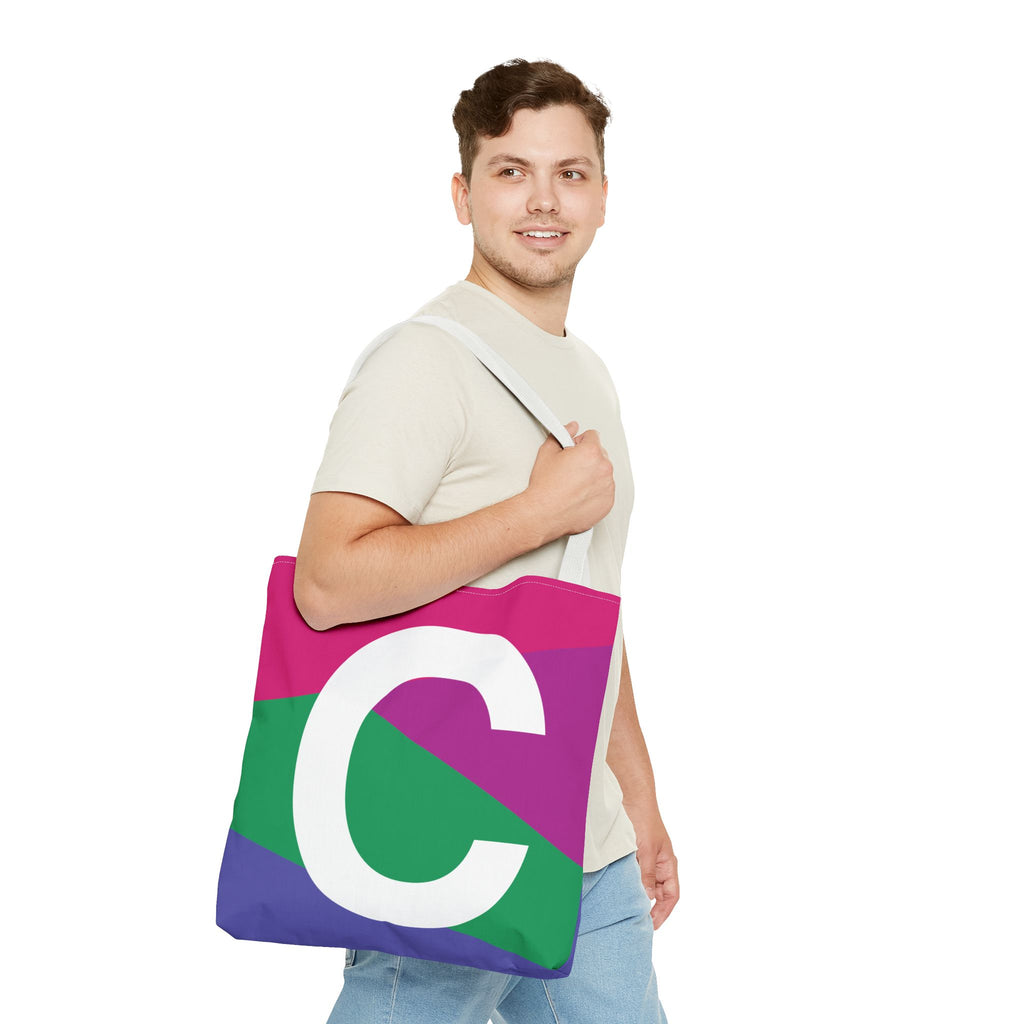 Monogram 'C' Colorblock Tote Bag — Personalized Initial C Shoulder Tote
