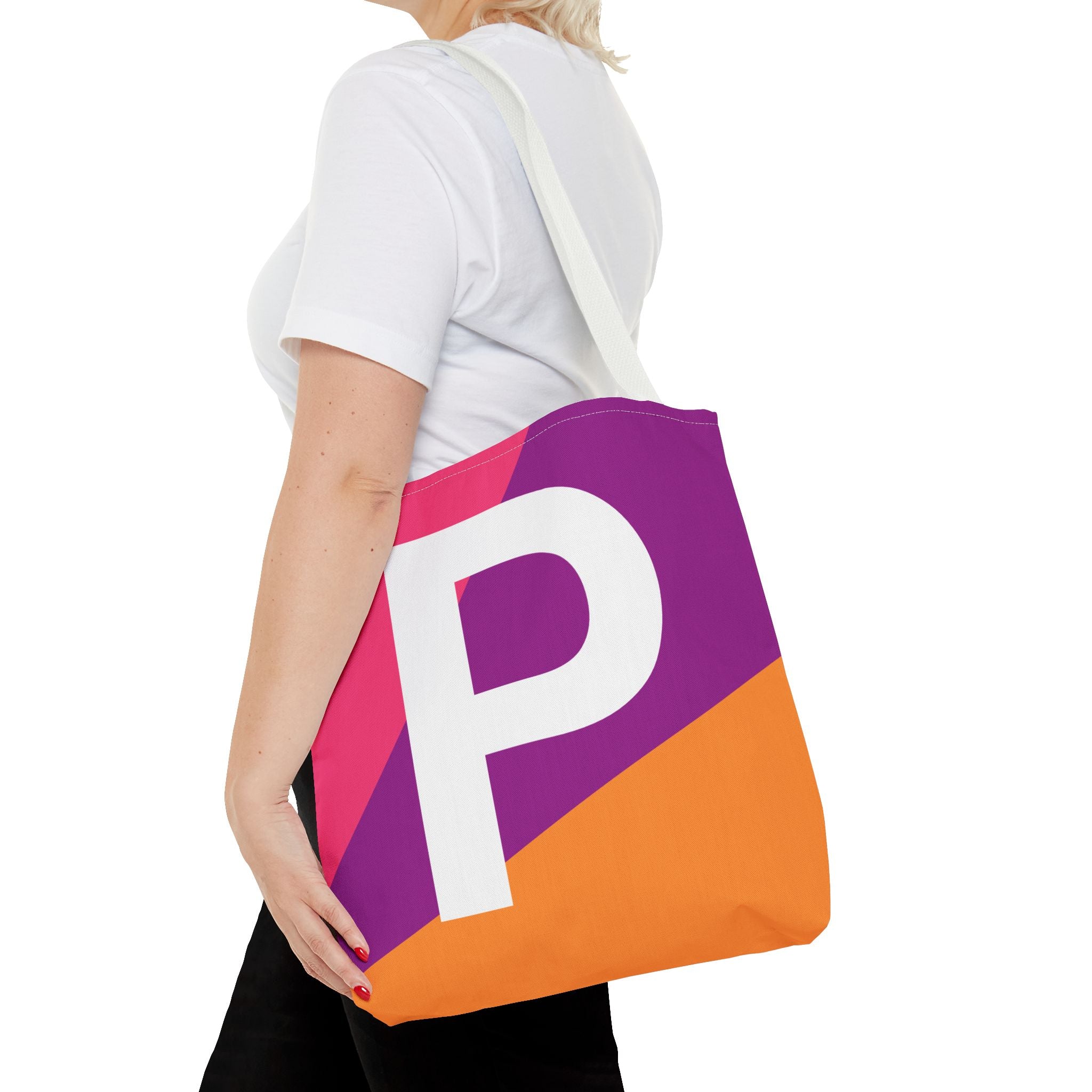 Monogram 'P' Colorblock Tote Bag — Personalized Initial P Shoulder Tote