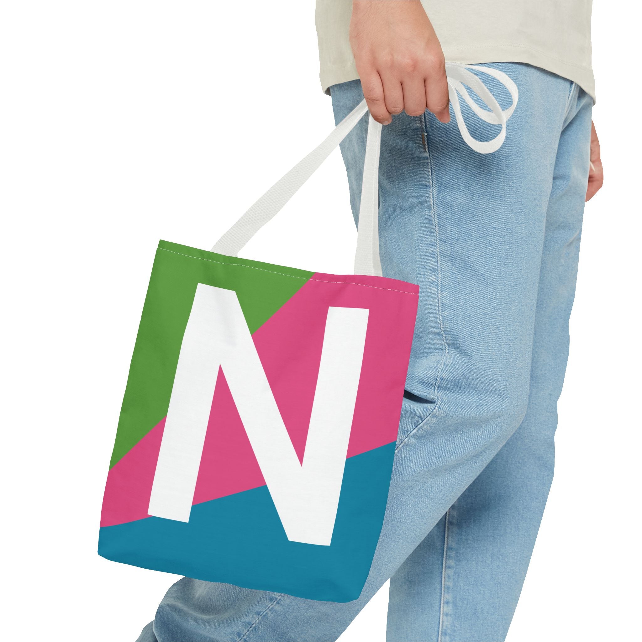 Monogram 'N' Colorblock Tote Bag — Personalized Initial N Shoulder Tote