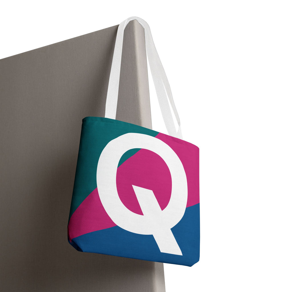 Monogram 'Q' Colorblock Tote Bag — Personalized Initial Q Shoulder Tote