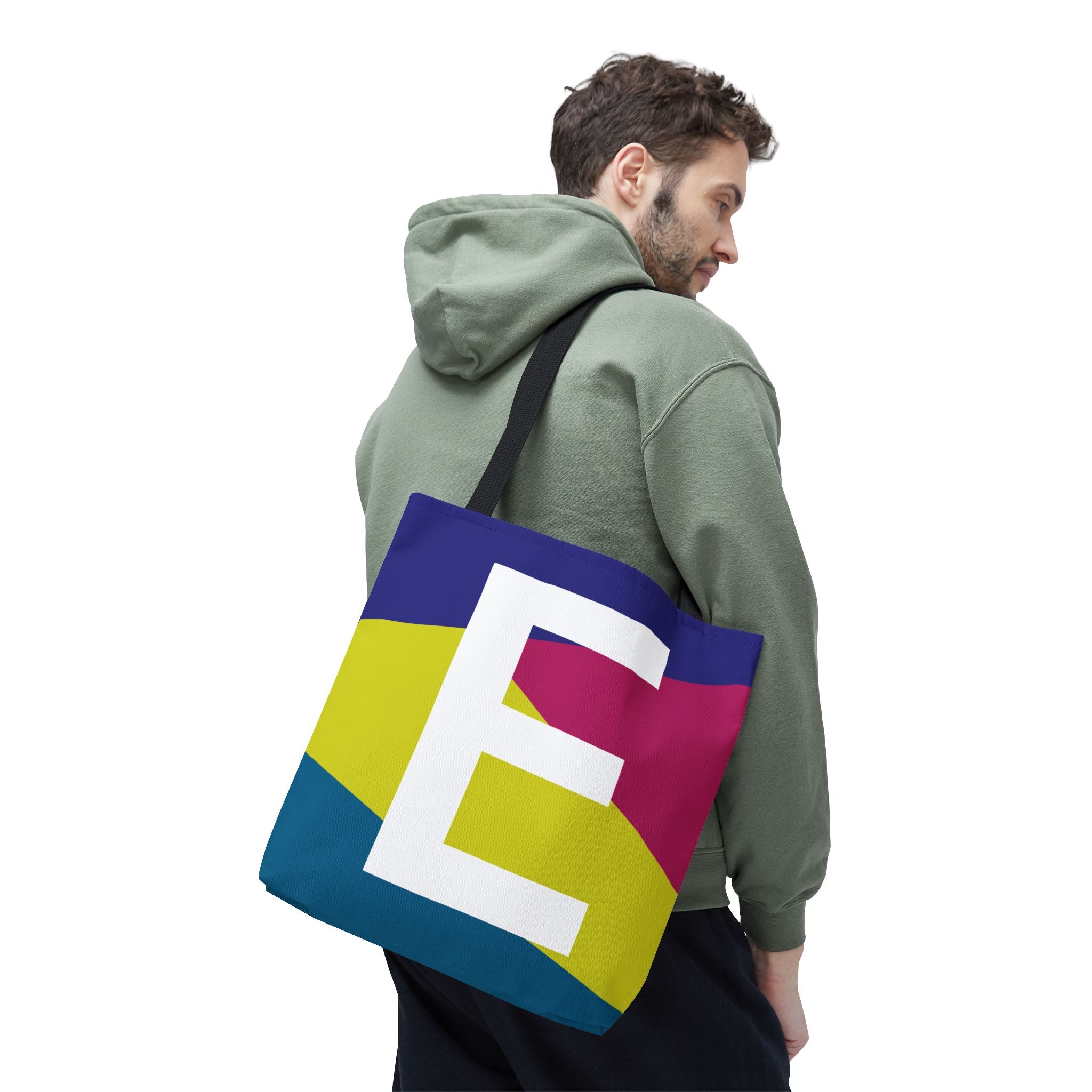 Monogram 'E' Colorblock Tote Bag — Personalized Initial E Shoulder Tote