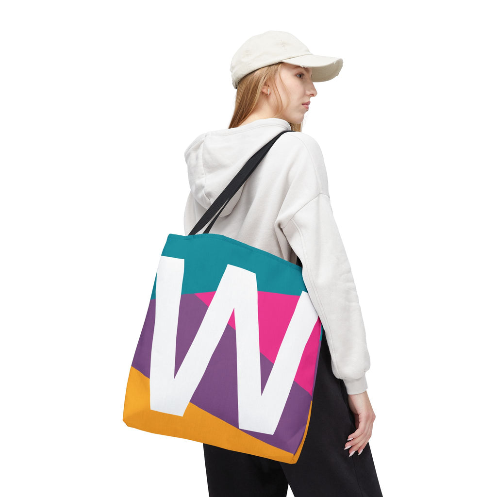 Monogram 'W' Colorblock Tote Bag — Personalized Initial W Shoulder Tote