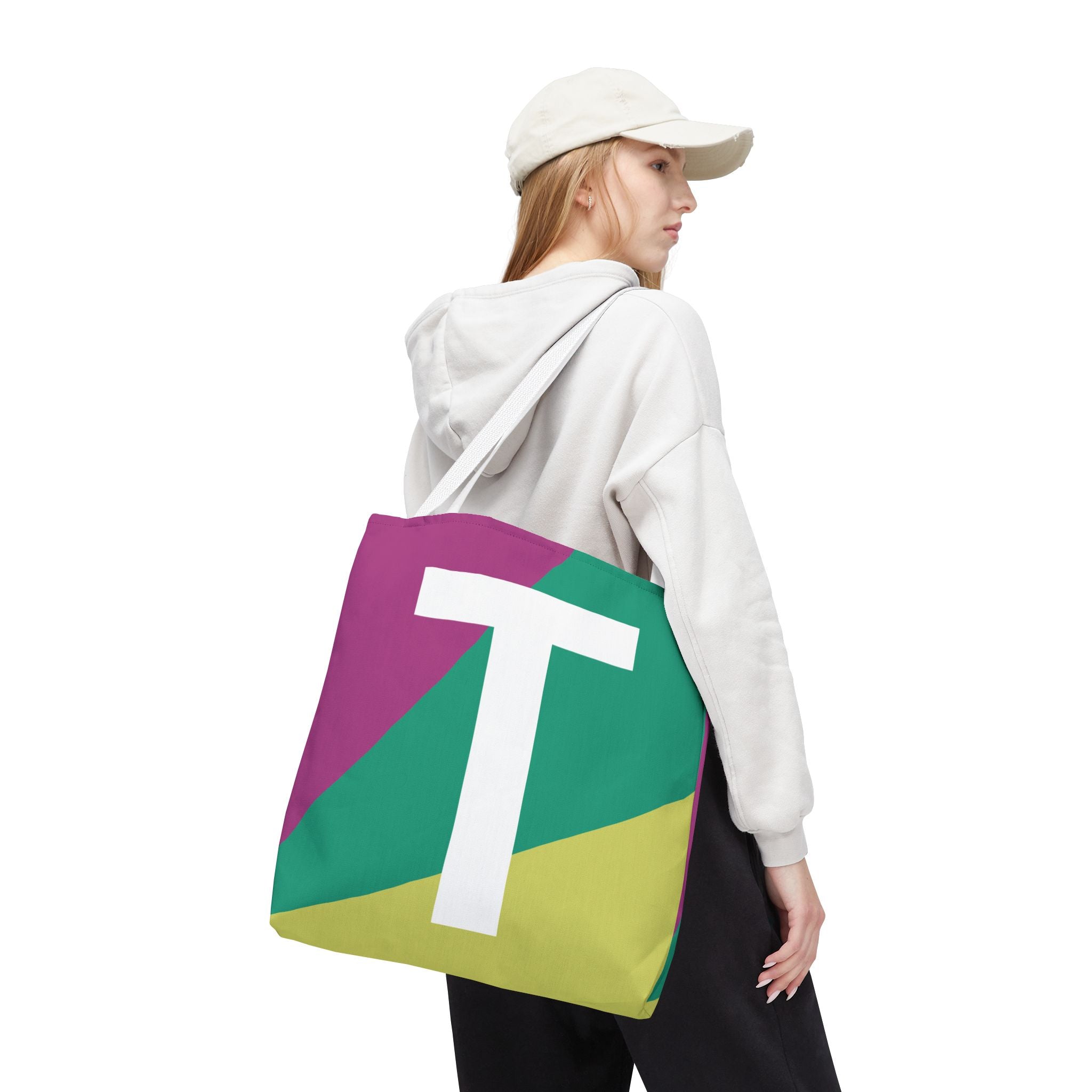 Monogram 'T' Colorblock Tote Bag — Personalized Initial T Shoulder Tote