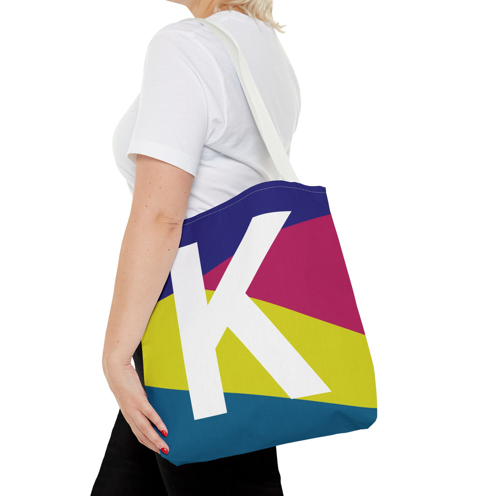 Monogram 'K' Colorblock Tote Bag — Personalized Initial K Shoulder Tote