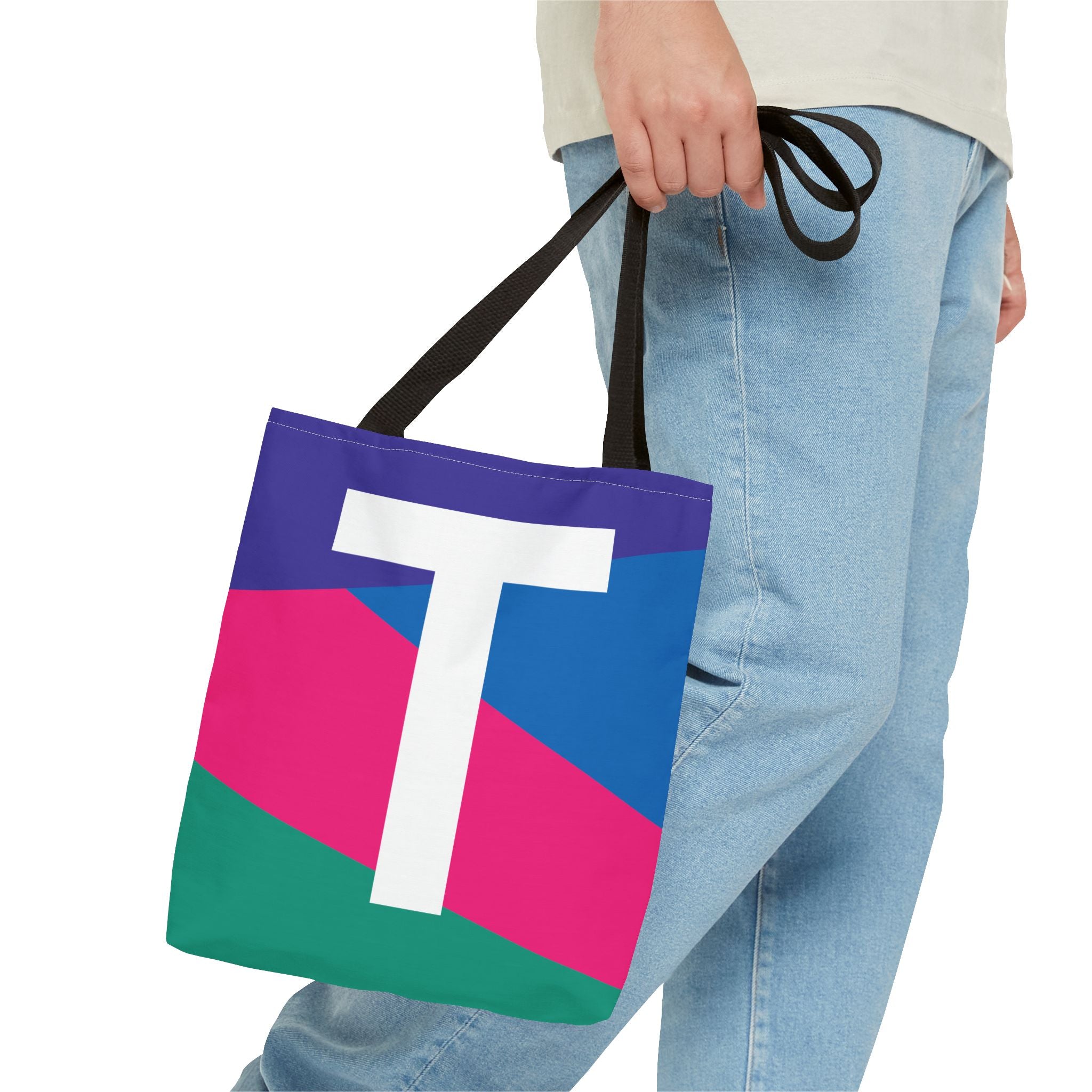 Monogram 'T' Colorblock Tote Bag — Personalized Initial T Shoulder Tote