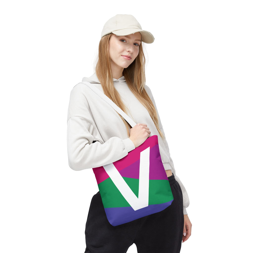 Monogram 'V' Colorblock Tote Bag — Personalized Initial V Shoulder Tote