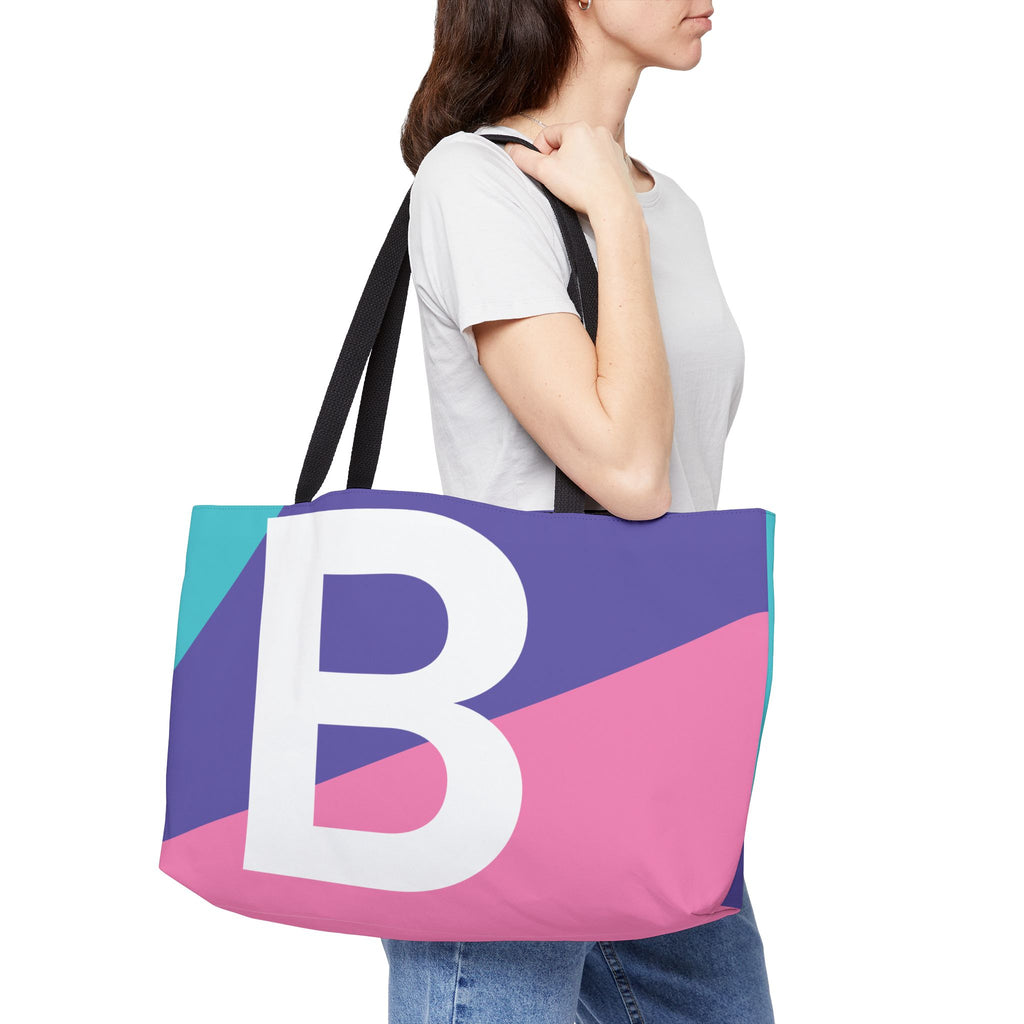 Personalized 'B' Colorblock Tote Bag — Monogram Weekender Tote