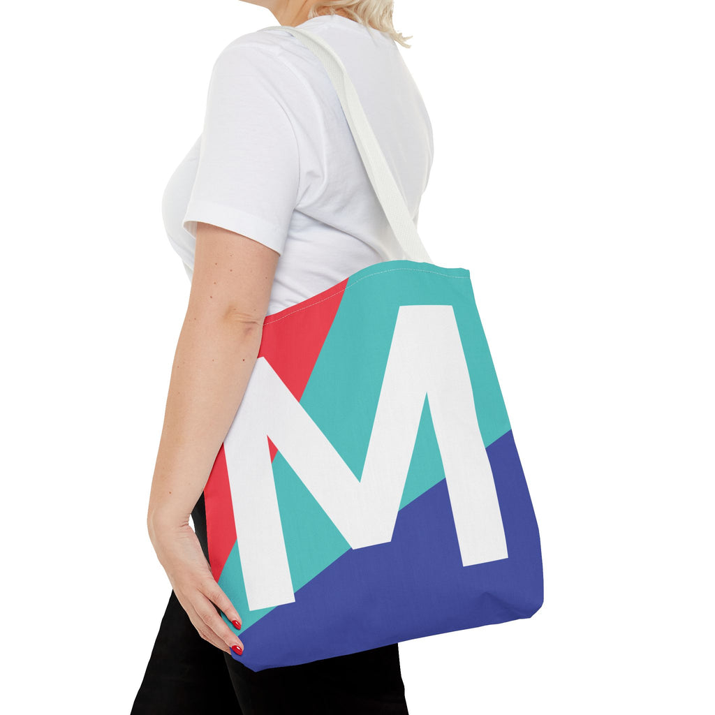 Monogram 'M' Colorblock Tote Bag — Personalized Initial M Shoulder Tote