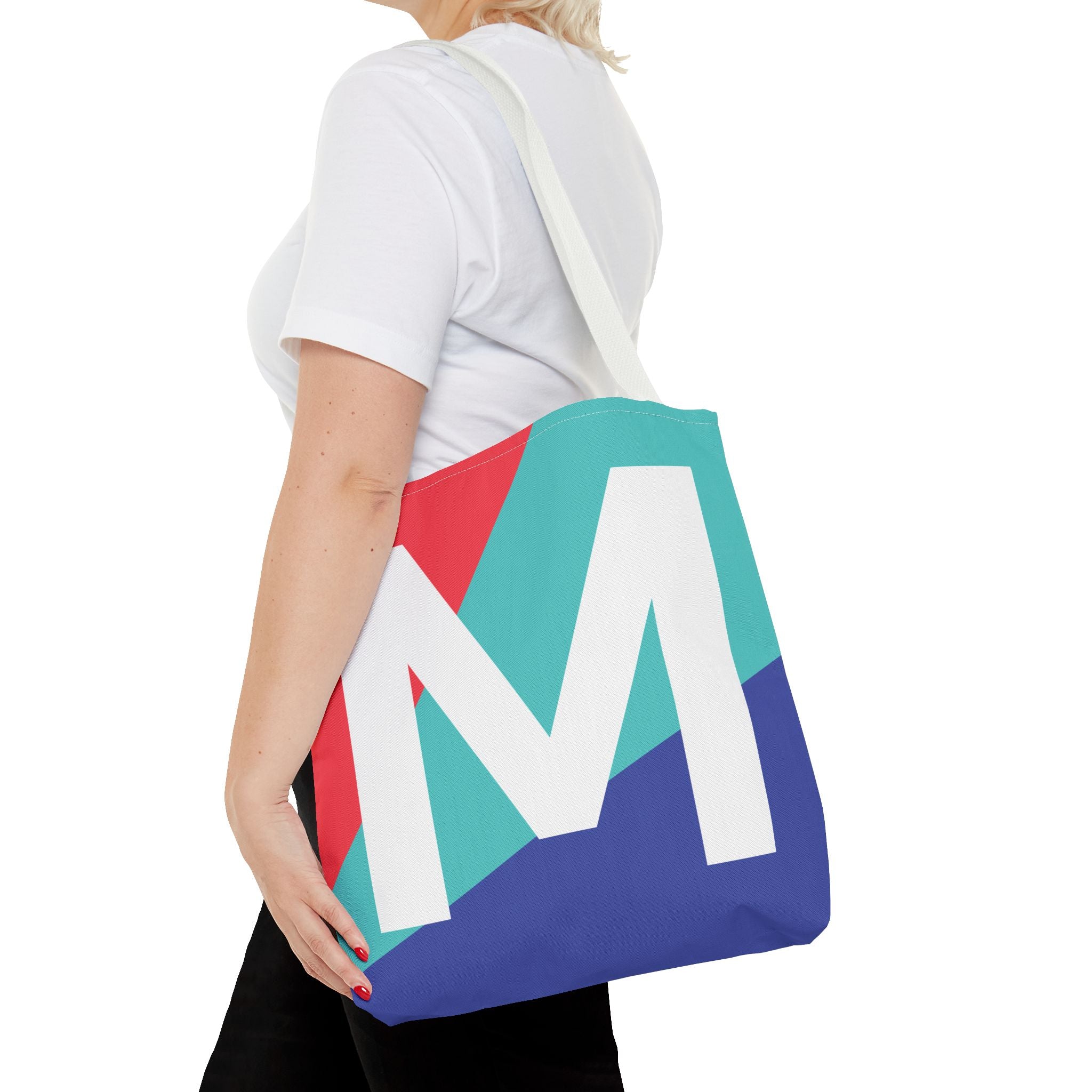 Monogram 'M' Colorblock Tote Bag — Personalized Initial M Shoulder Tote