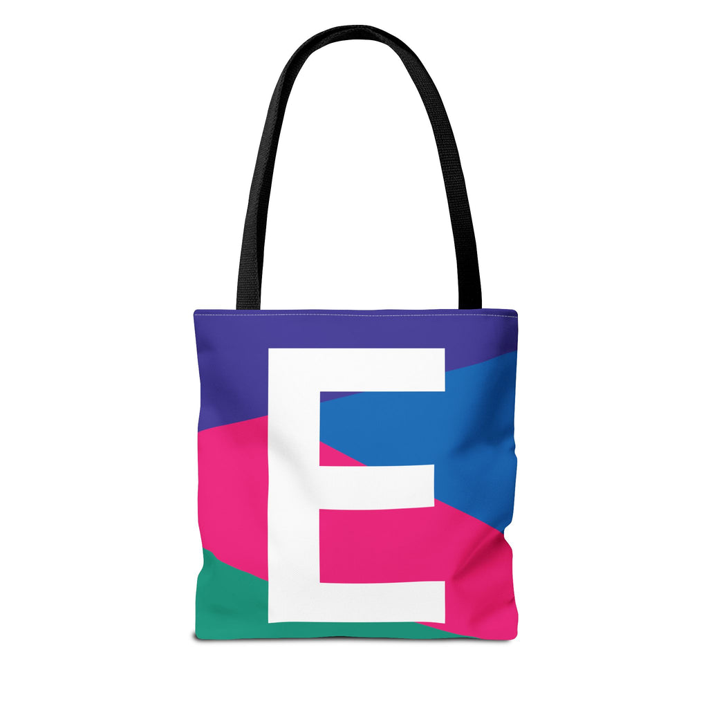 Monogram 'E' Colorblock Tote Bag — Personalized Initial E Shoulder Tote